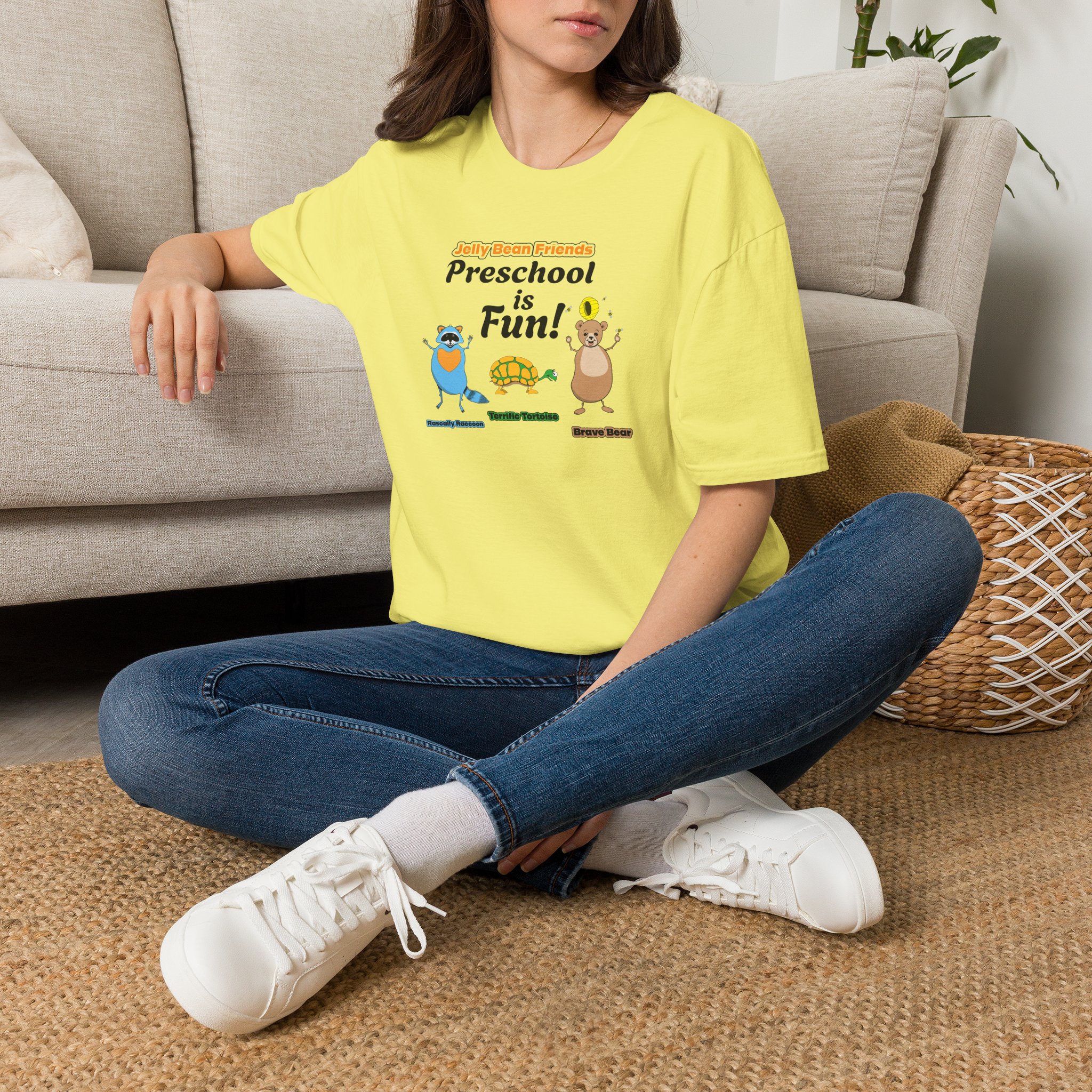 Preschool is Fun! Jelly Bean Friends - Rascally Raccoon, Terrific Tortoise & Brave Bear - Unisex Softstyle T-Shirt - Image 42