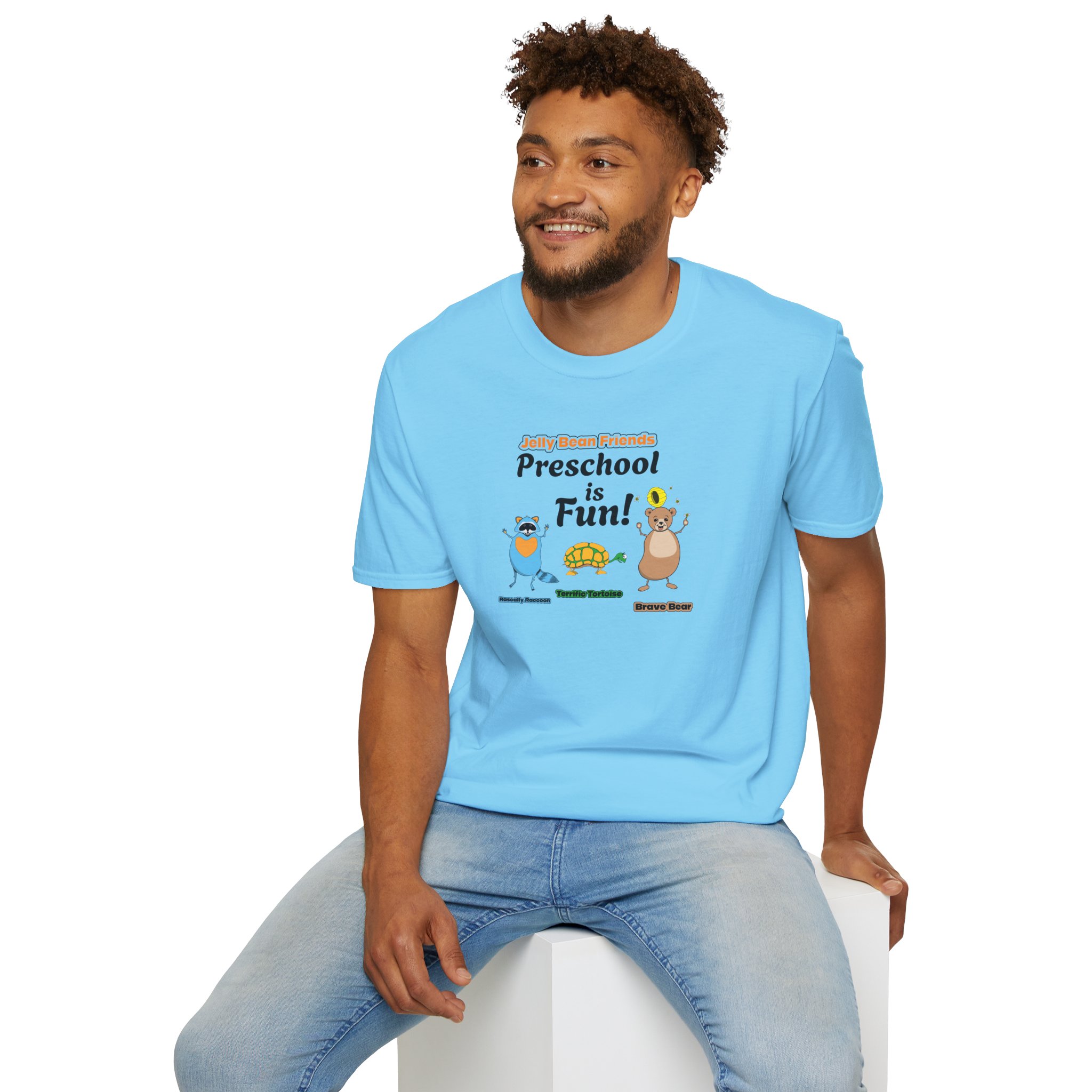 Preschool is Fun! Jelly Bean Friends - Rascally Raccoon, Terrific Tortoise & Brave Bear - Unisex Softstyle T-Shirt - Image 63