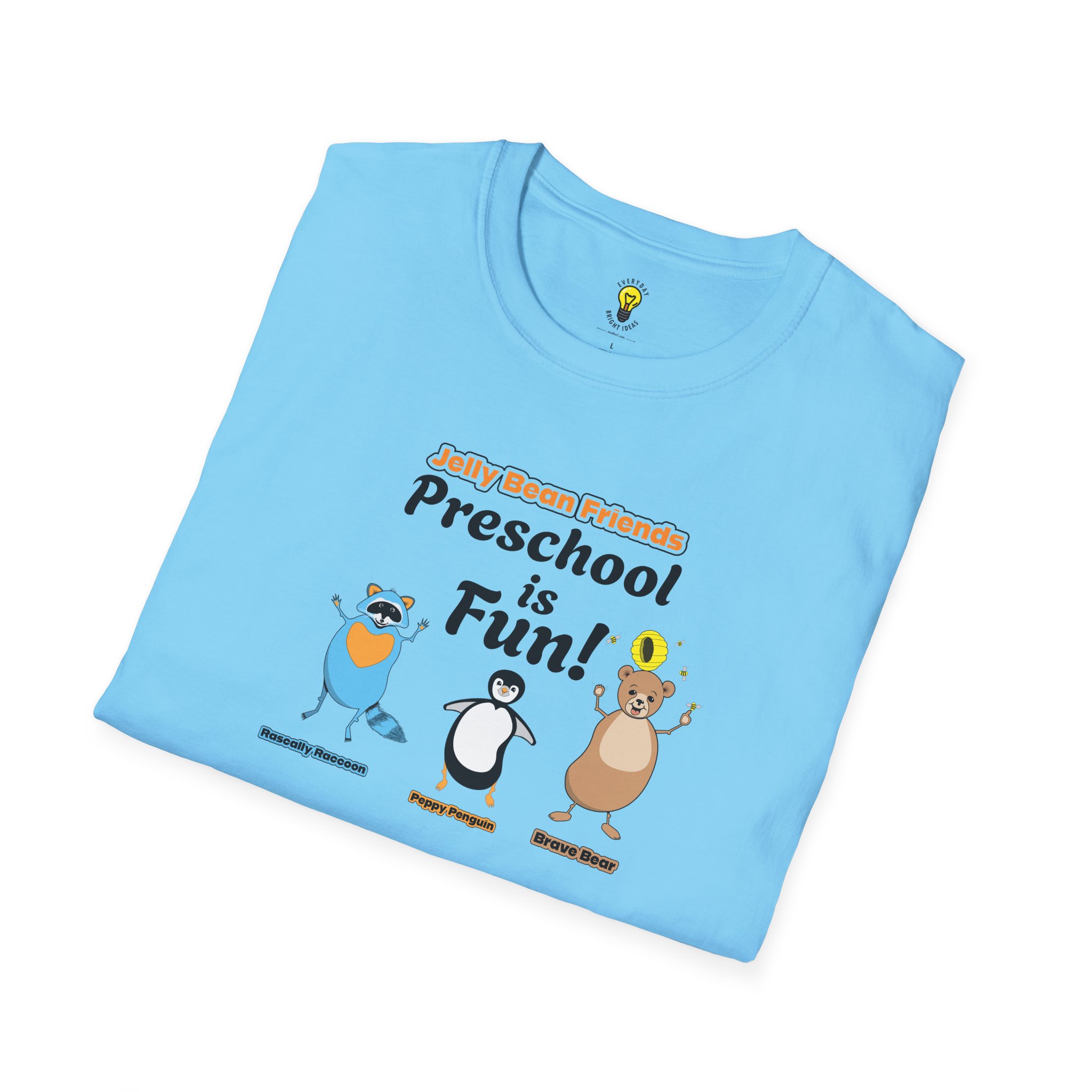 Preschool is Fun! Jelly Bean Friends - Rascally Raccoon, Peppy Penguin & Brave Bear - Unisex Softstyle T-Shirt - Image 58