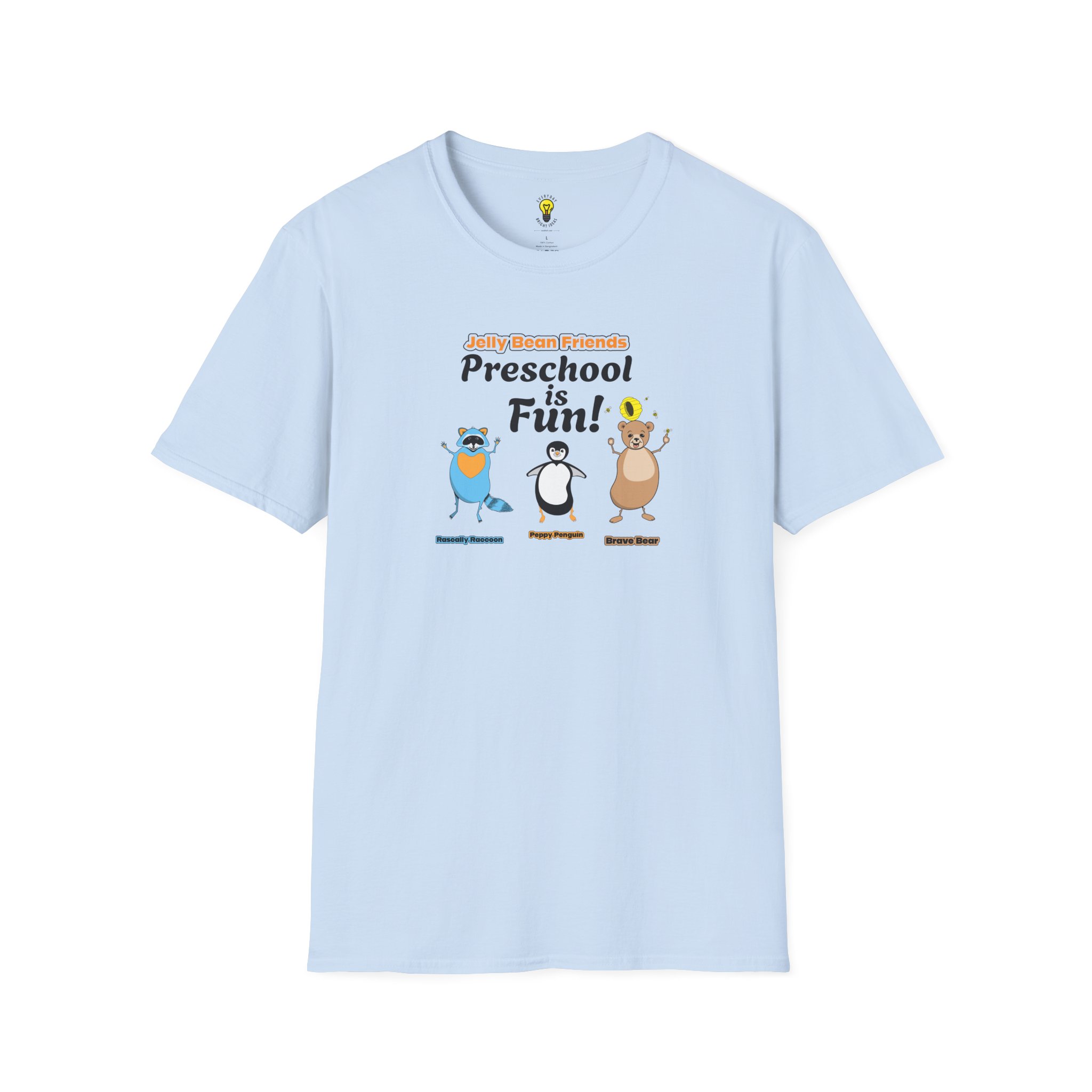 Preschool is Fun! Jelly Bean Friends - Rascally Raccoon, Peppy Penguin & Brave Bear - Unisex Softstyle T-Shirt - Image 64