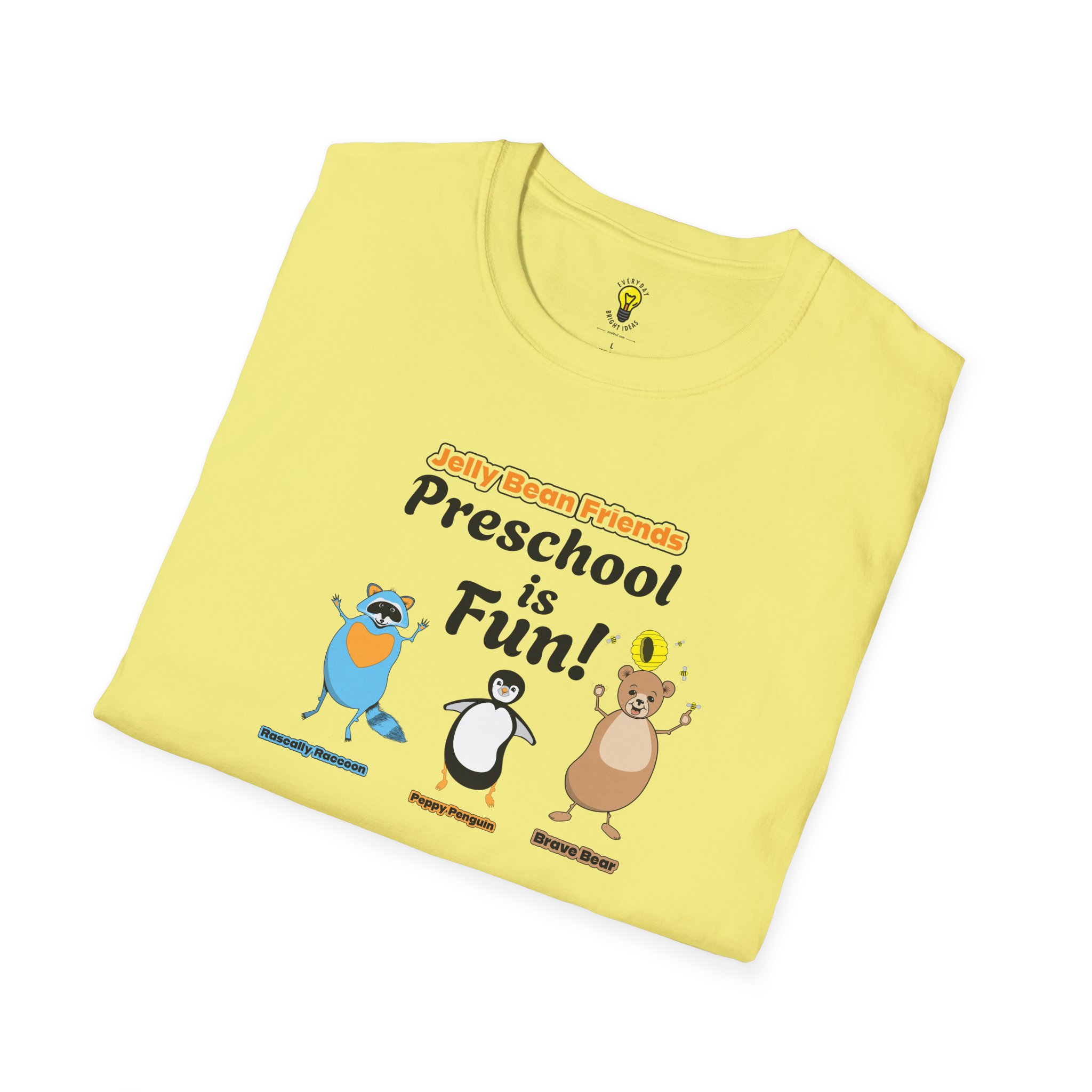 Preschool is Fun! Jelly Bean Friends - Rascally Raccoon, Peppy Penguin & Brave Bear - Unisex Softstyle T-Shirt - Image 40
