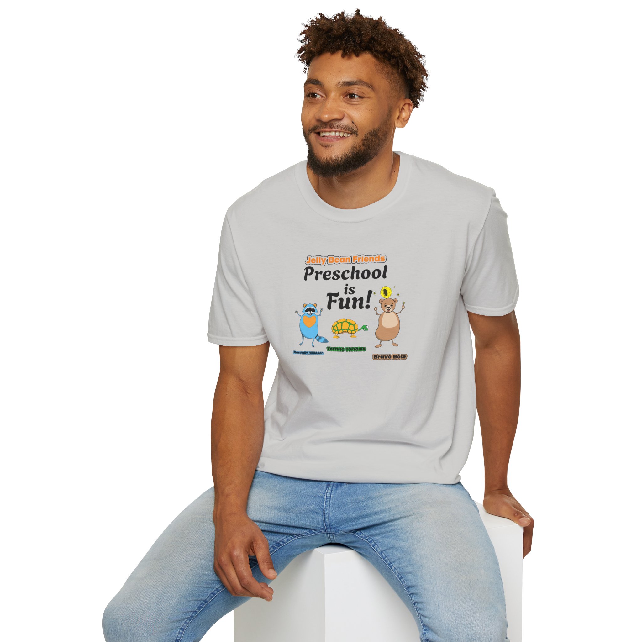 Preschool is Fun! Jelly Bean Friends - Rascally Raccoon, Terrific Tortoise & Brave Bear - Unisex Softstyle T-Shirt - Image 27