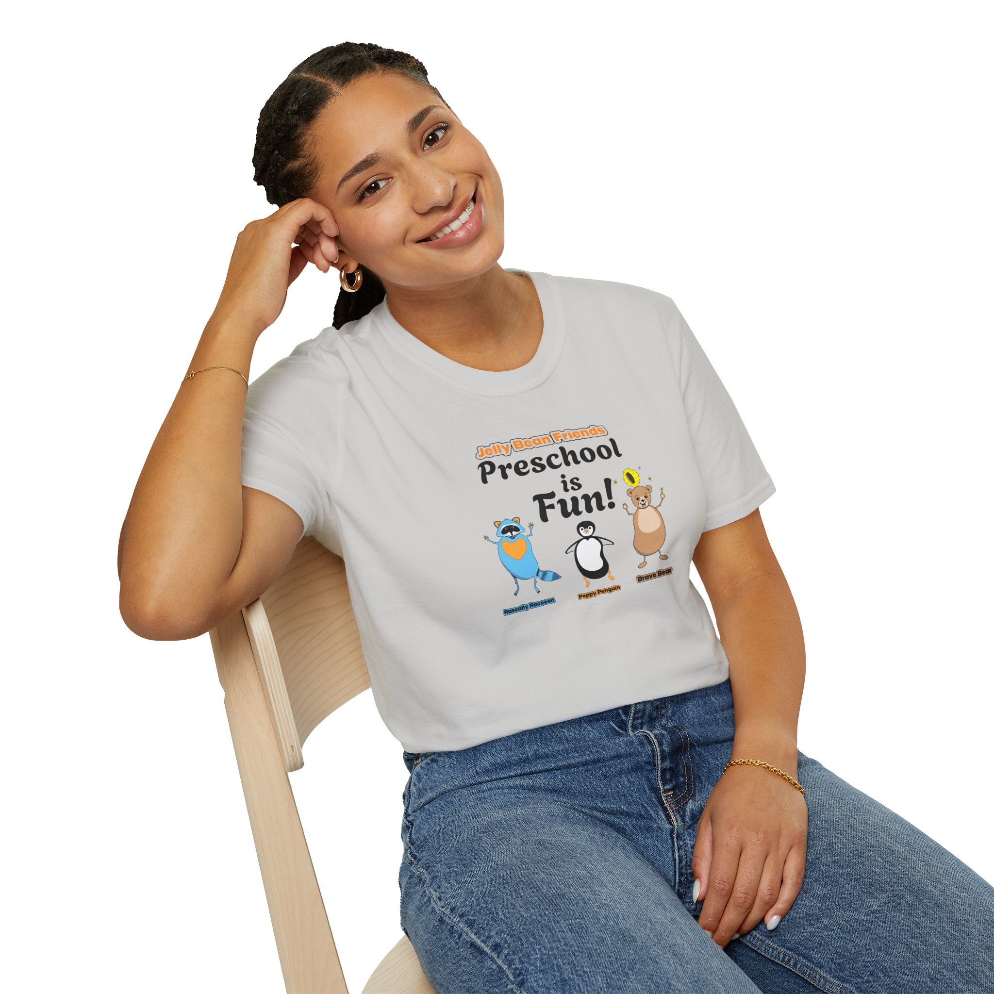 Preschool is Fun! Jelly Bean Friends - Rascally Raccoon, Peppy Penguin & Brave Bear - Unisex Softstyle T-Shirt - Image 26