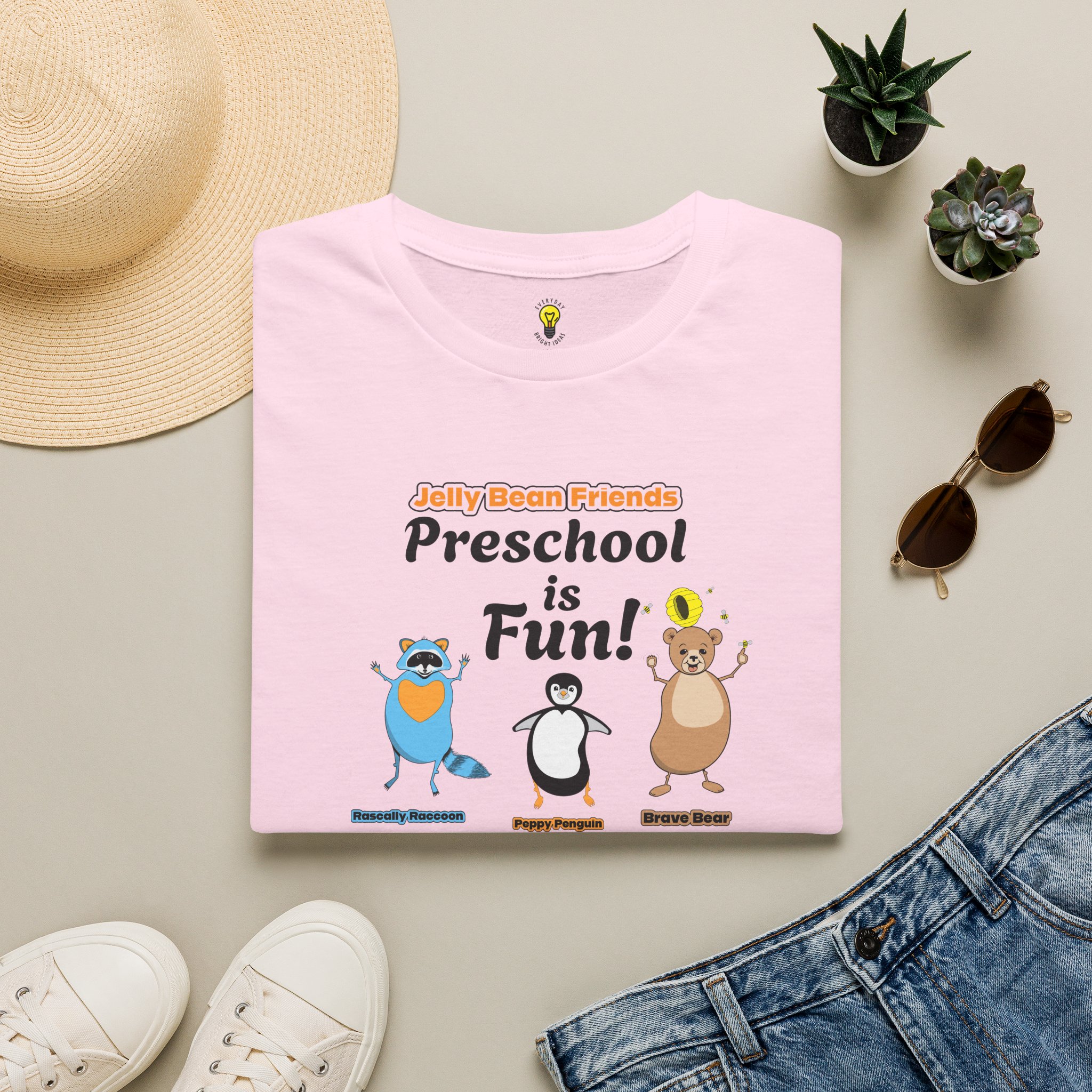 Preschool is Fun! Jelly Bean Friends - Rascally Raccoon, Peppy Penguin & Brave Bear - Unisex Softstyle T-Shirt - Image 77