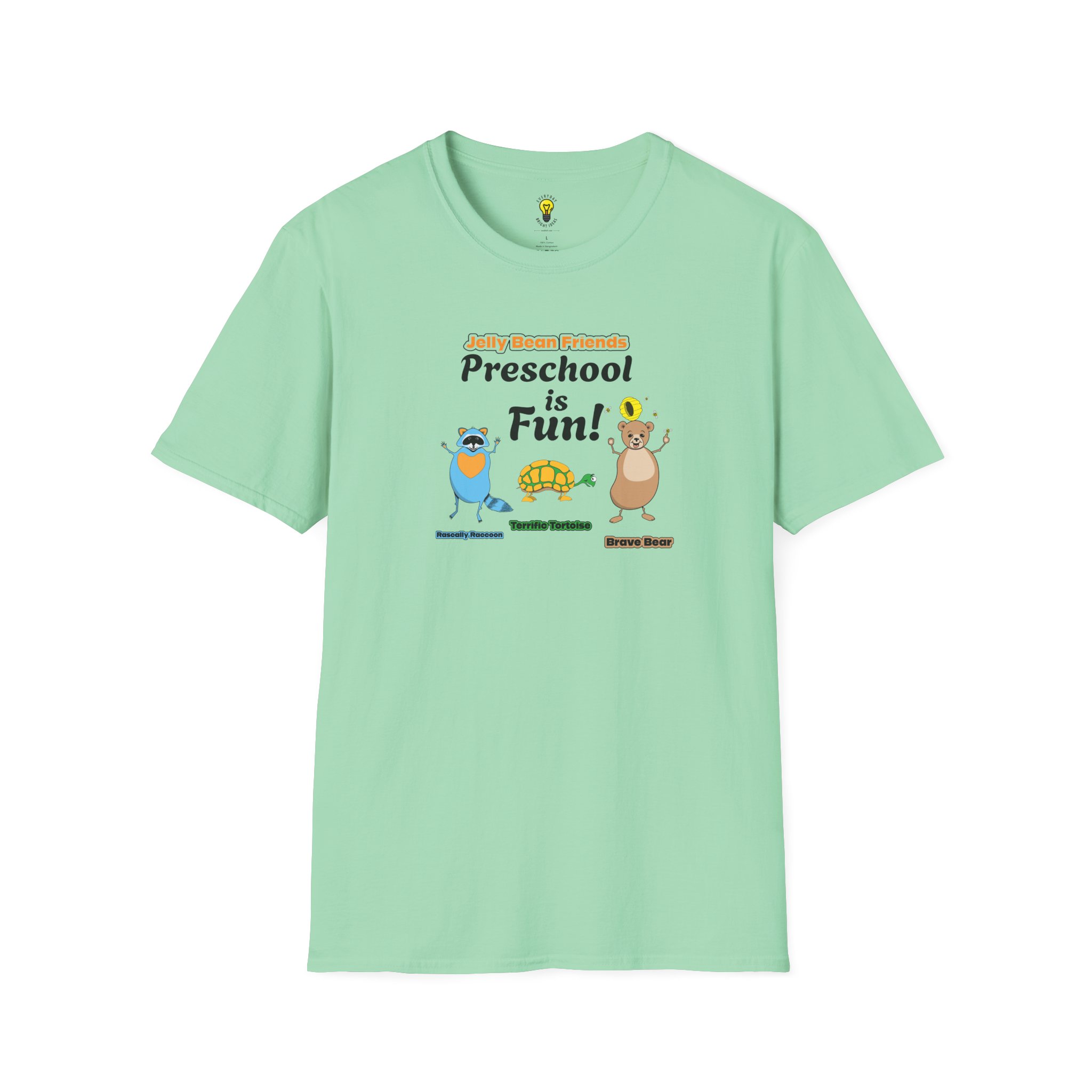 Preschool is Fun! Jelly Bean Friends - Rascally Raccoon, Terrific Tortoise & Brave Bear - Unisex Softstyle T-Shirt - Image 46