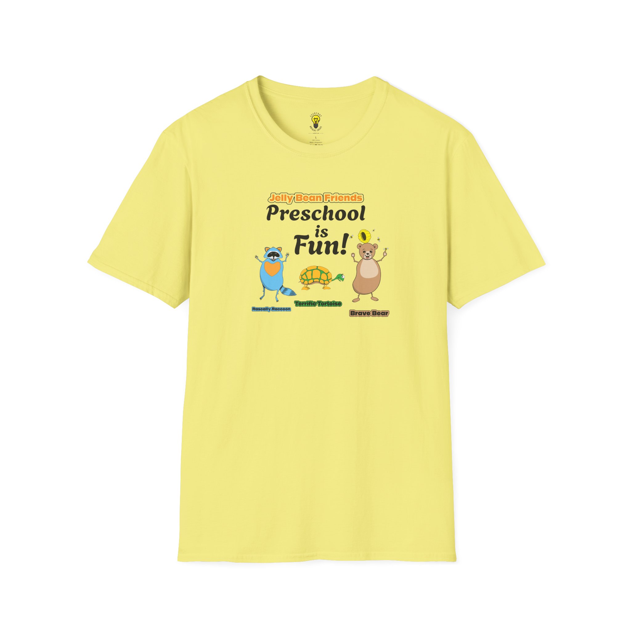 Preschool is Fun! Jelly Bean Friends - Rascally Raccoon, Terrific Tortoise & Brave Bear - Unisex Softstyle T-Shirt - Image 37
