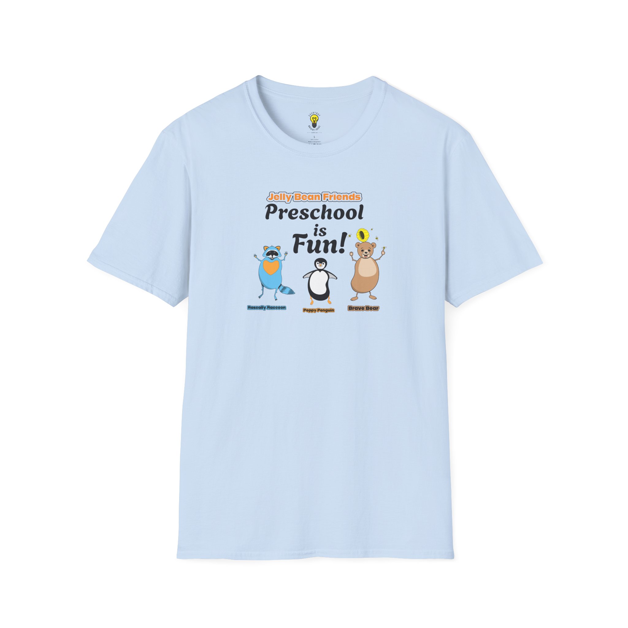 Preschool is Fun! Jelly Bean Friends - Rascally Raccoon, Peppy Penguin & Brave Bear - Unisex Softstyle T-Shirt - Image 64