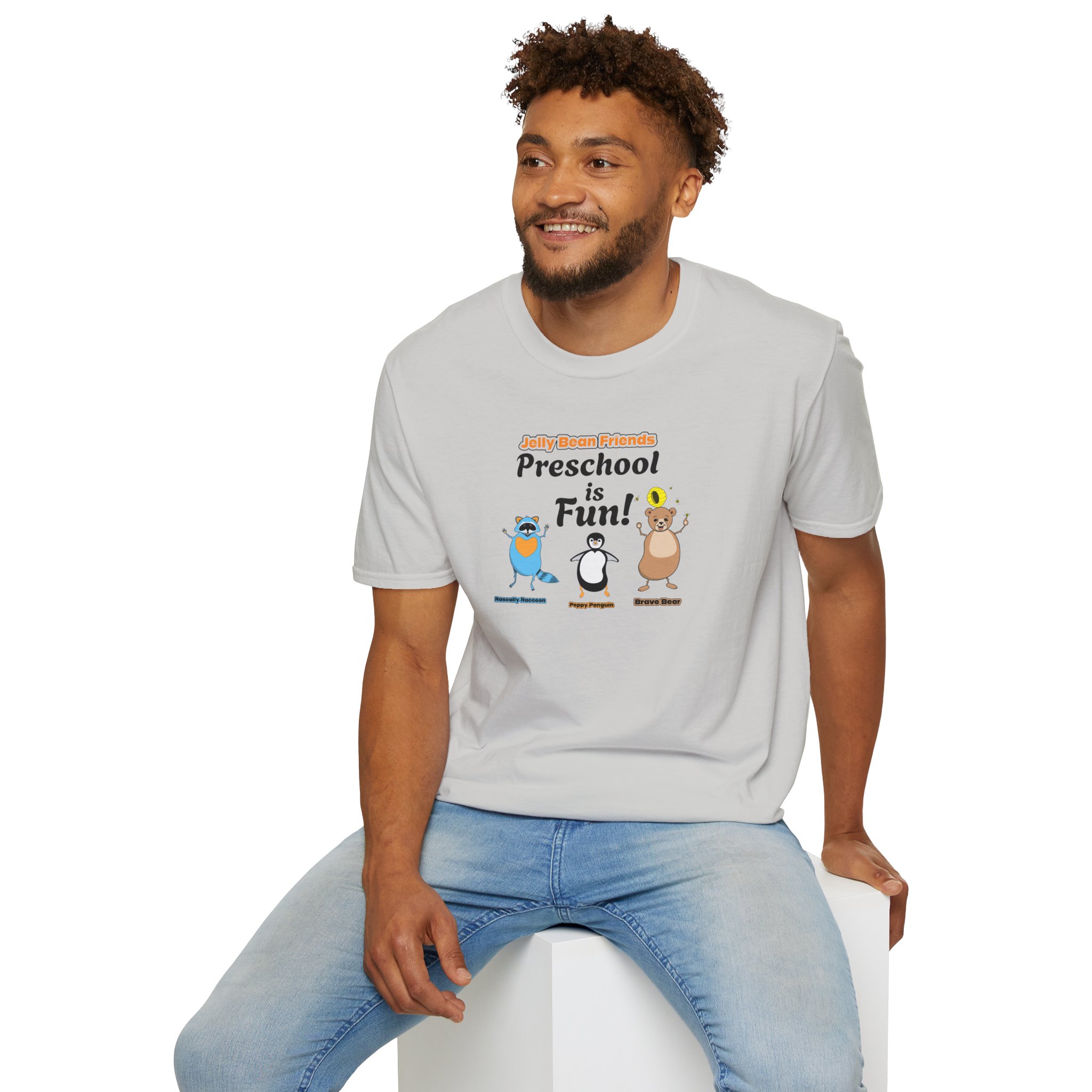 Preschool is Fun! Jelly Bean Friends - Rascally Raccoon, Peppy Penguin & Brave Bear - Unisex Softstyle T-Shirt - Image 27