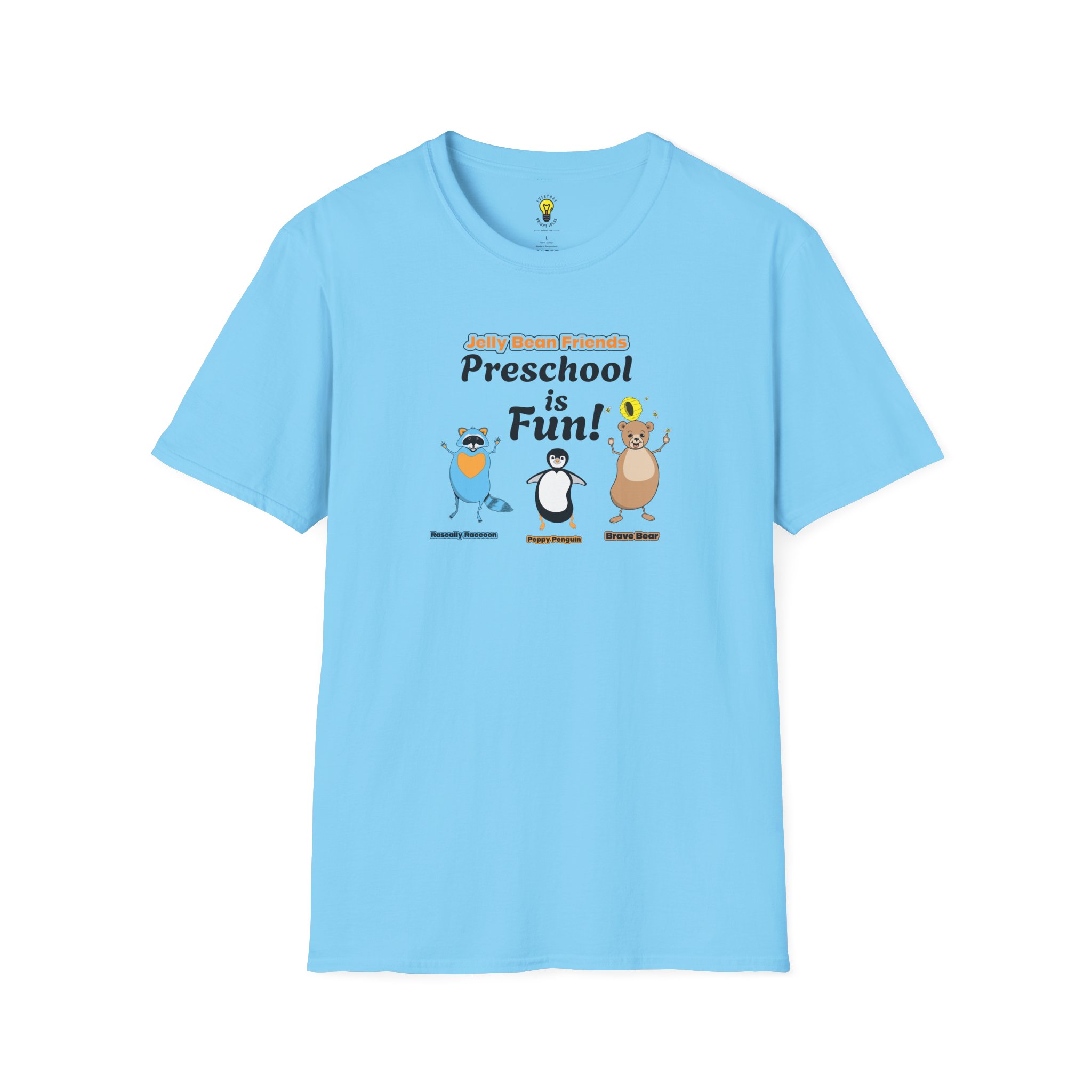 Preschool is Fun! Jelly Bean Friends - Rascally Raccoon, Peppy Penguin & Brave Bear - Unisex Softstyle T-Shirt - Image 55