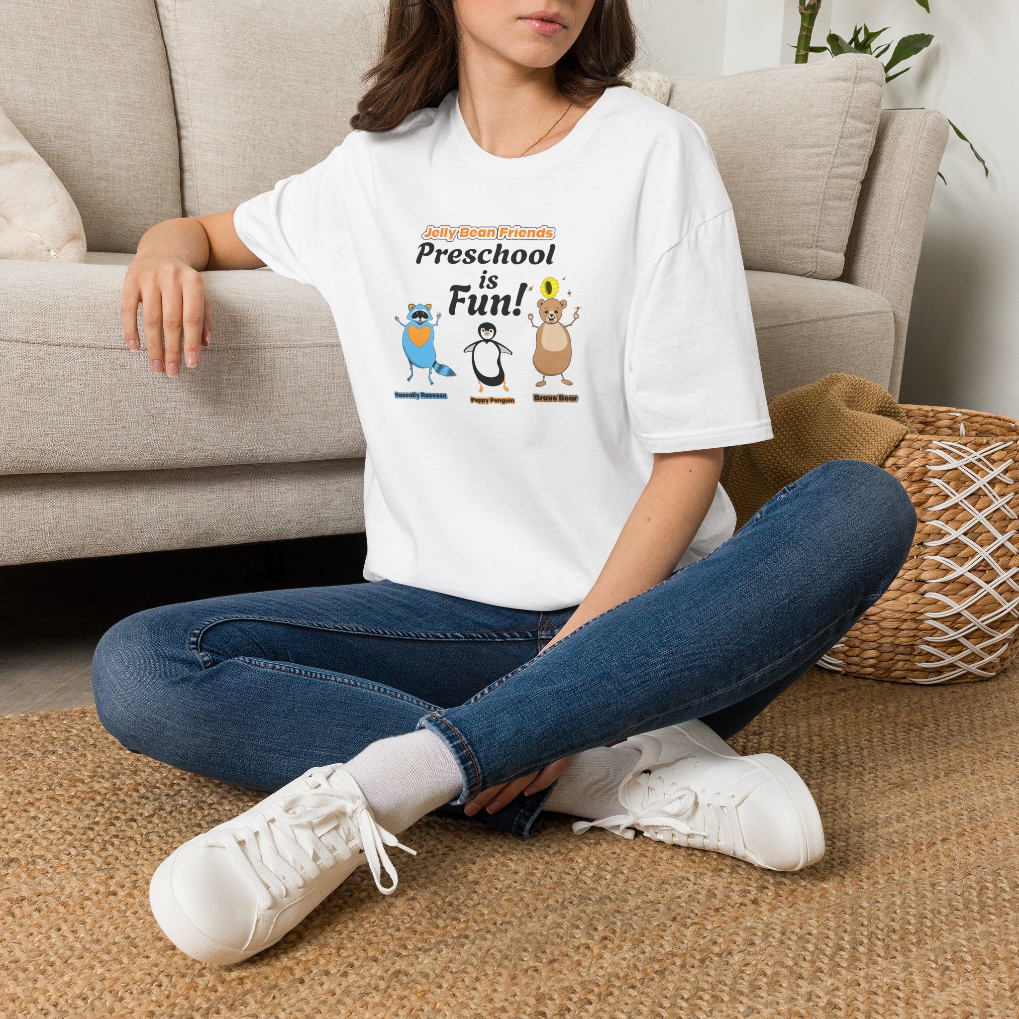 Preschool is Fun! Jelly Bean Friends - Rascally Raccoon, Peppy Penguin & Brave Bear - Unisex Softstyle T-Shirt - Image 6
