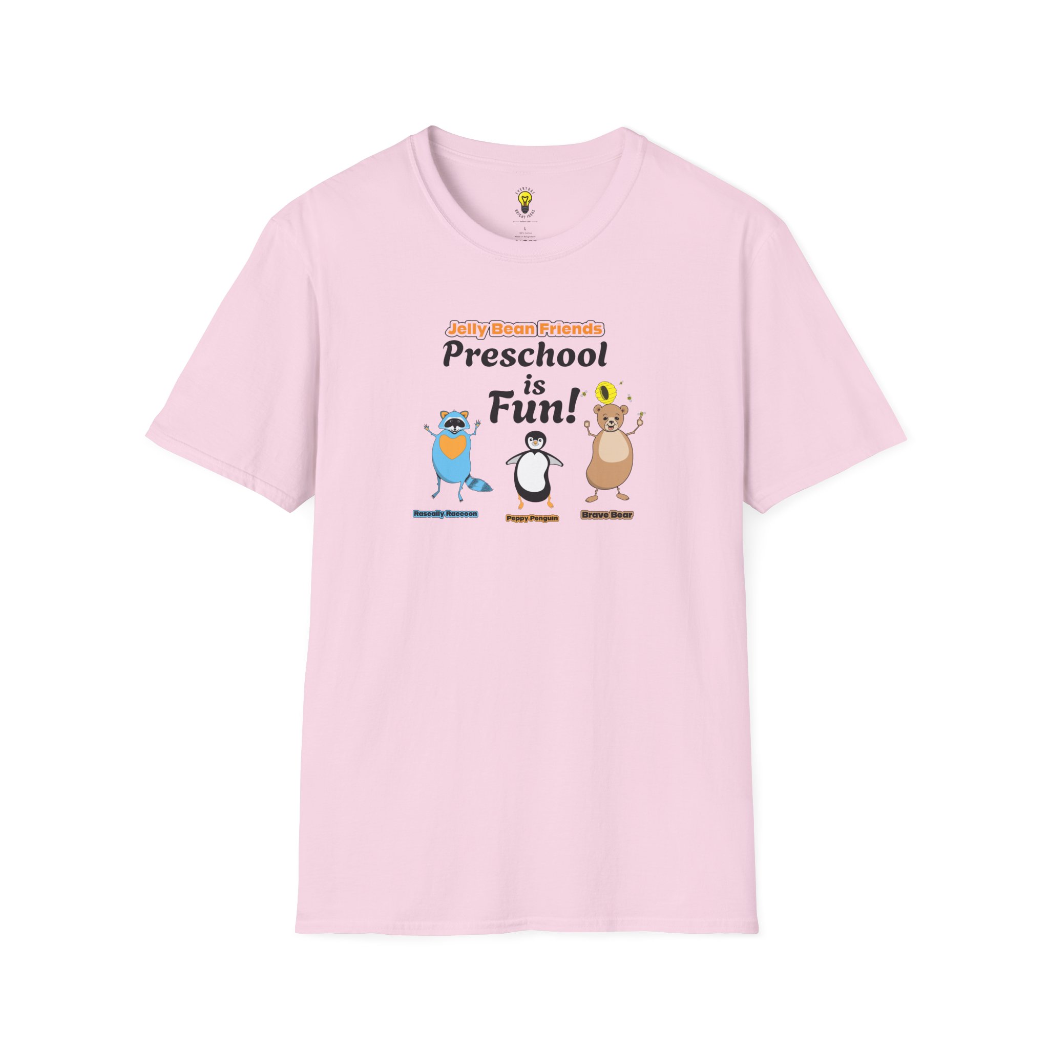 Preschool is Fun! Jelly Bean Friends - Rascally Raccoon, Peppy Penguin & Brave Bear - Unisex Softstyle T-Shirt - Image 73