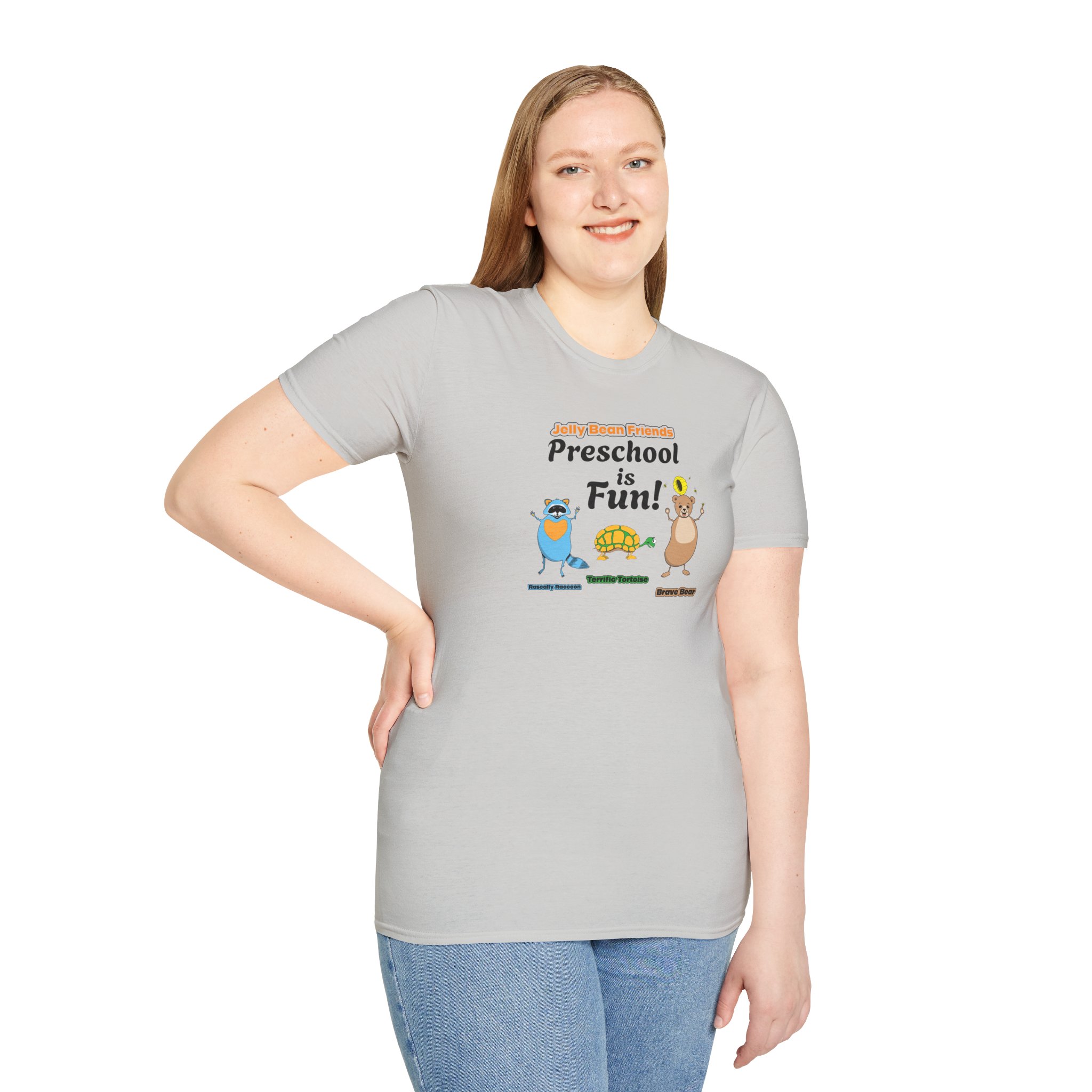 Preschool is Fun! Jelly Bean Friends - Rascally Raccoon, Terrific Tortoise & Brave Bear - Unisex Softstyle T-Shirt - Image 25
