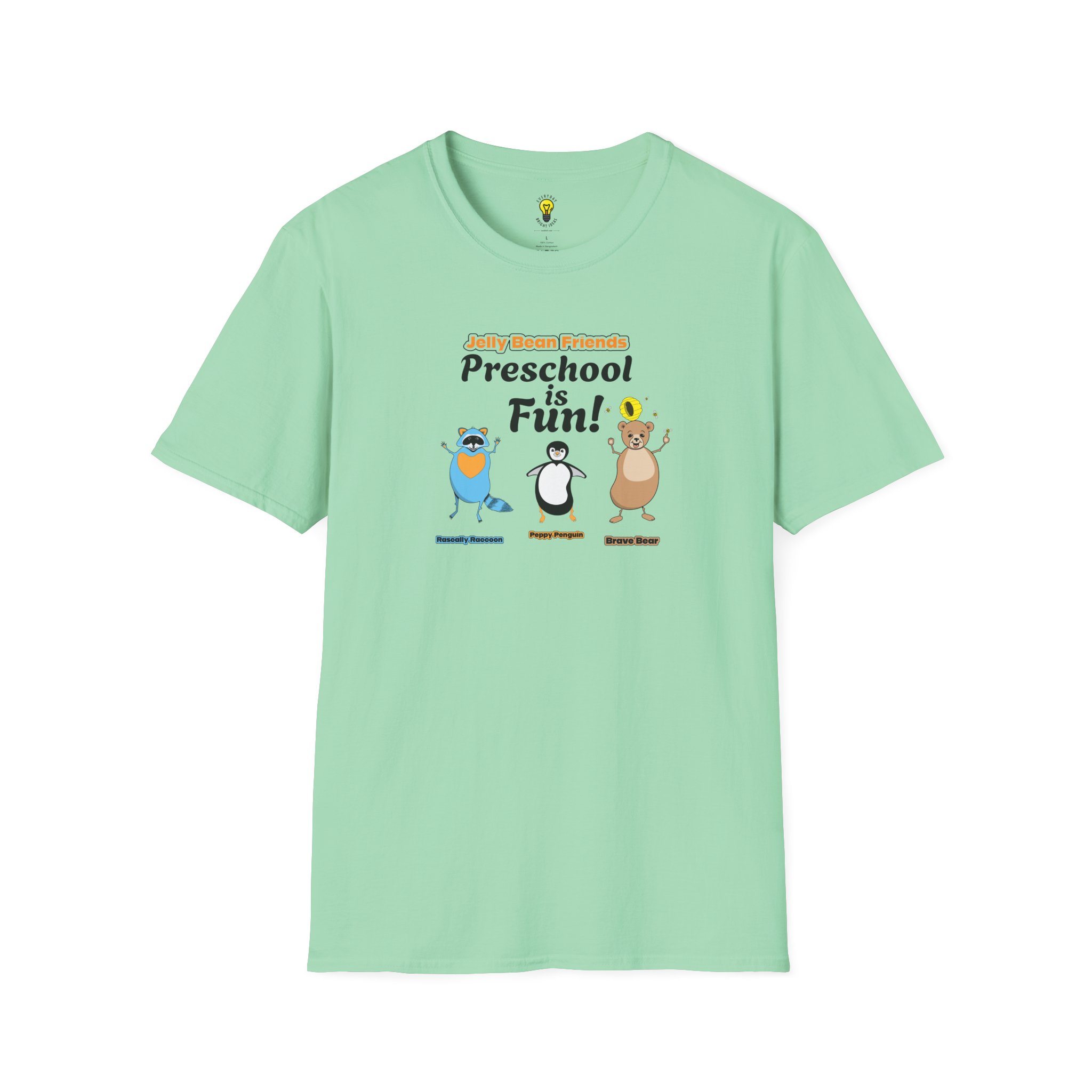 Preschool is Fun! Jelly Bean Friends - Rascally Raccoon, Peppy Penguin & Brave Bear - Unisex Softstyle T-Shirt - Image 46