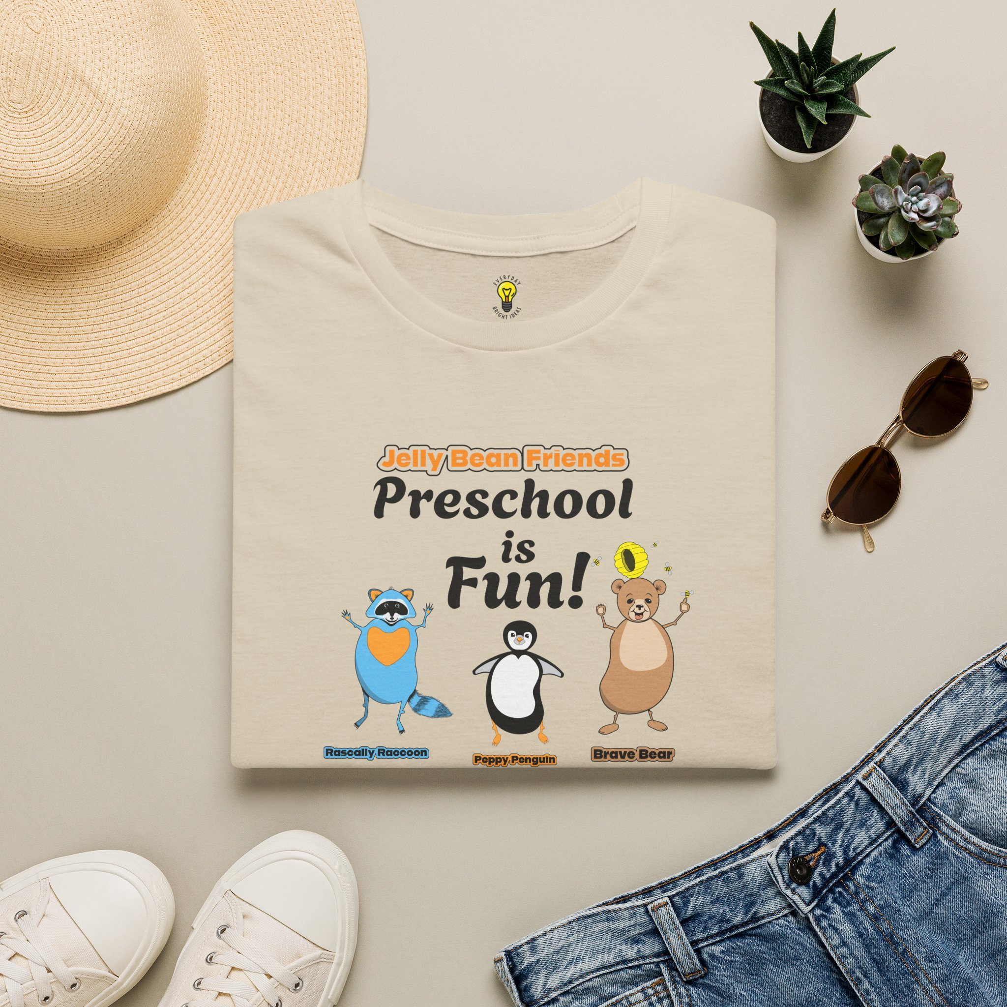 Preschool is Fun! Jelly Bean Friends - Rascally Raccoon, Peppy Penguin & Brave Bear - Unisex Softstyle T-Shirt - Image 14