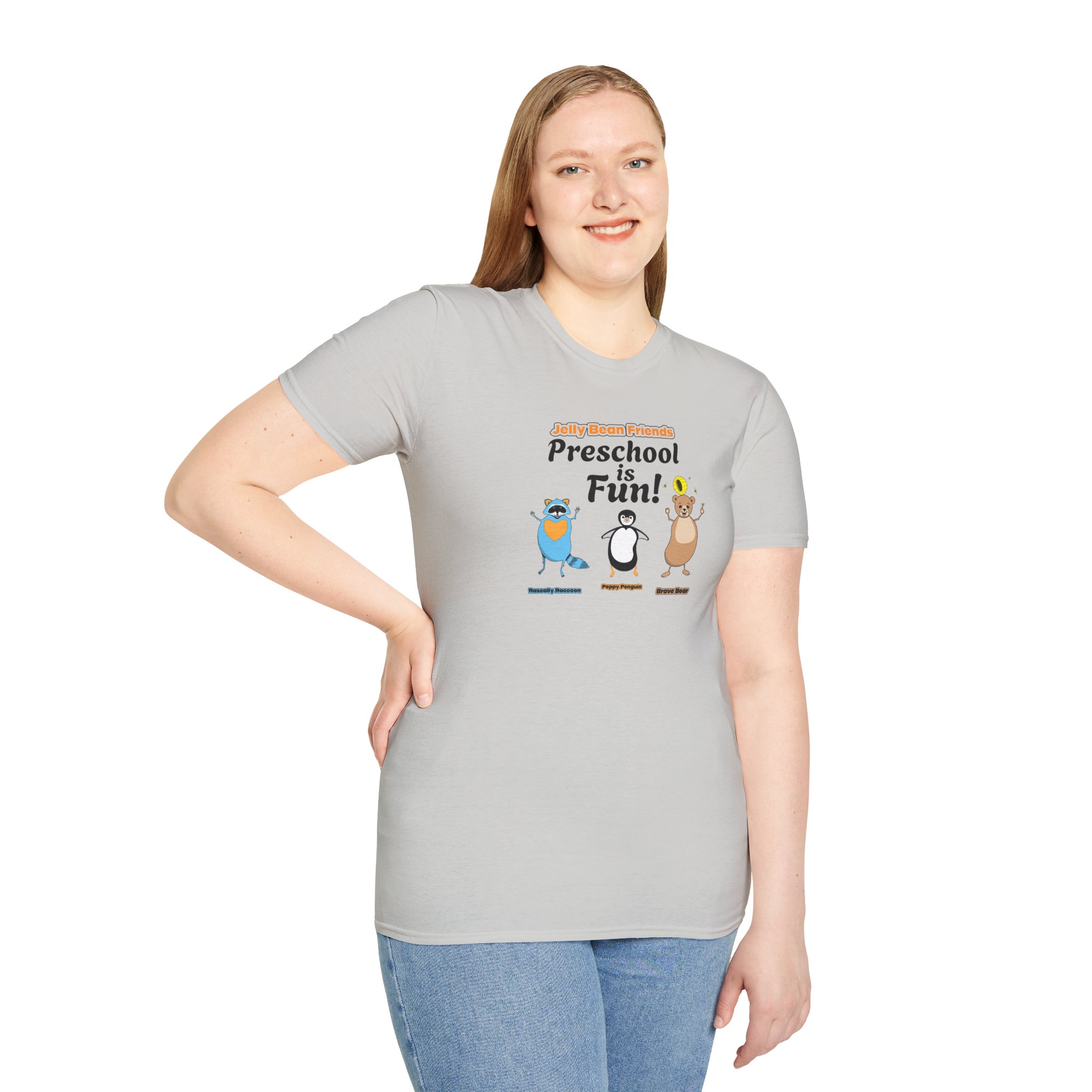 Preschool is Fun! Jelly Bean Friends - Rascally Raccoon, Peppy Penguin & Brave Bear - Unisex Softstyle T-Shirt - Image 25