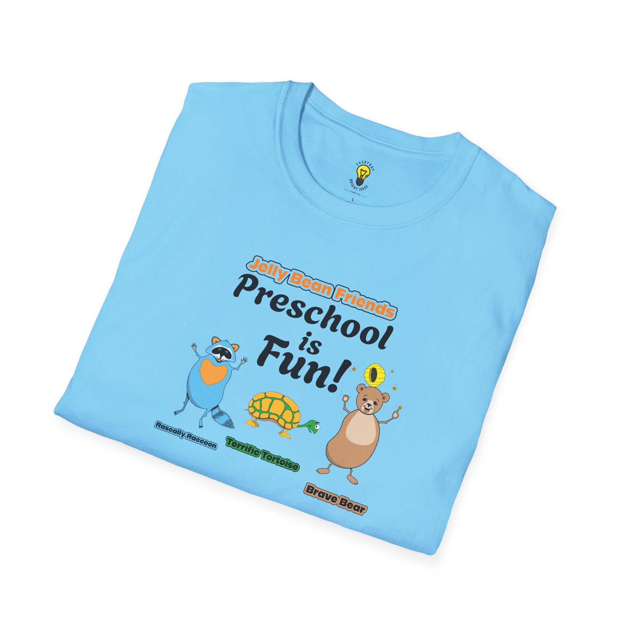 Preschool is Fun! Jelly Bean Friends - Rascally Raccoon, Terrific Tortoise & Brave Bear - Unisex Softstyle T-Shirt - Image 58