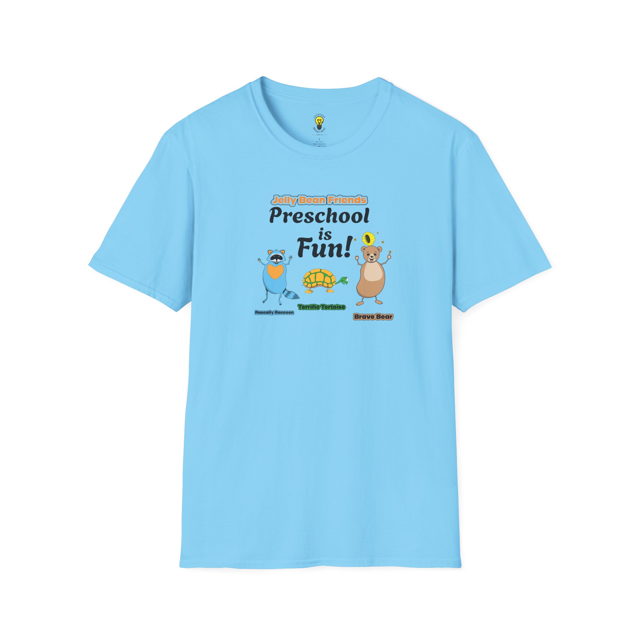 Preschool is Fun! Jelly Bean Friends - Rascally Raccoon, Terrific Tortoise & Brave Bear - Unisex Softstyle T-Shirt - Image 55