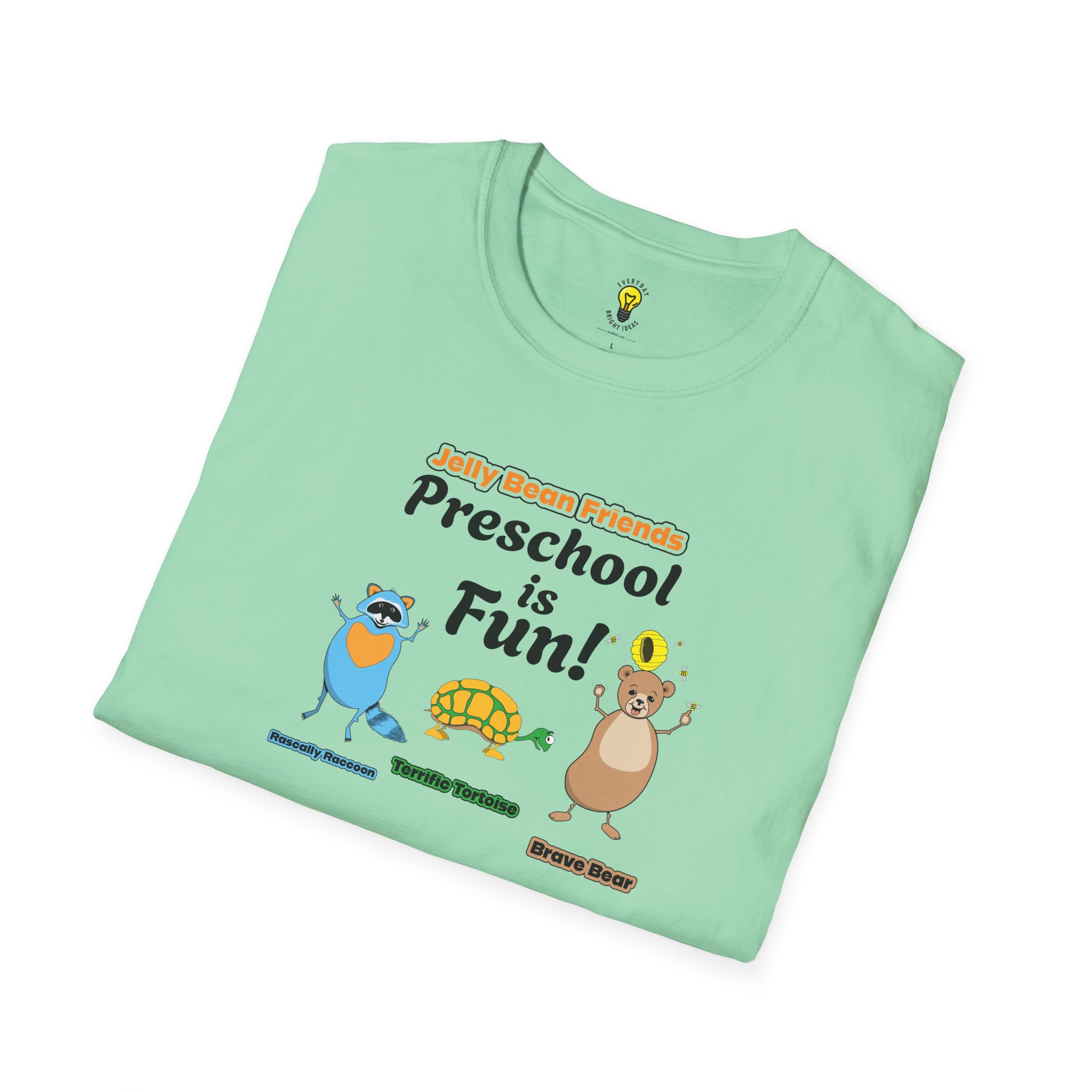 Preschool is Fun! Jelly Bean Friends - Rascally Raccoon, Terrific Tortoise & Brave Bear - Unisex Softstyle T-Shirt - Image 49