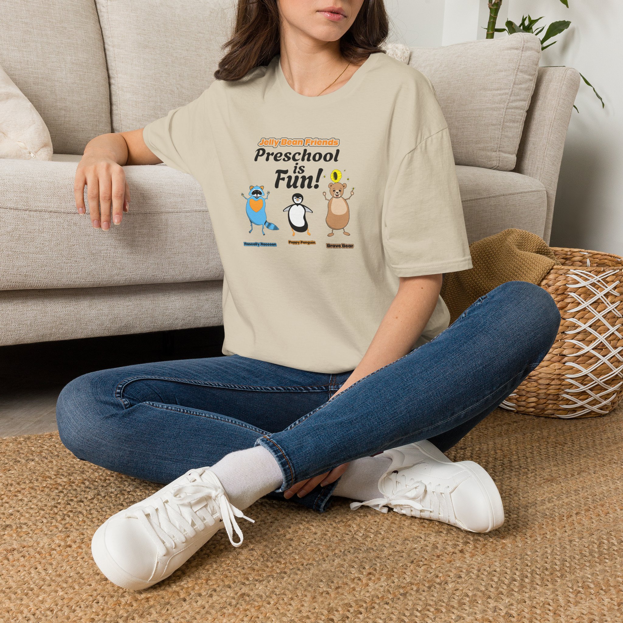 Preschool is Fun! Jelly Bean Friends - Rascally Raccoon, Peppy Penguin & Brave Bear - Unisex Softstyle T-Shirt - Image 15