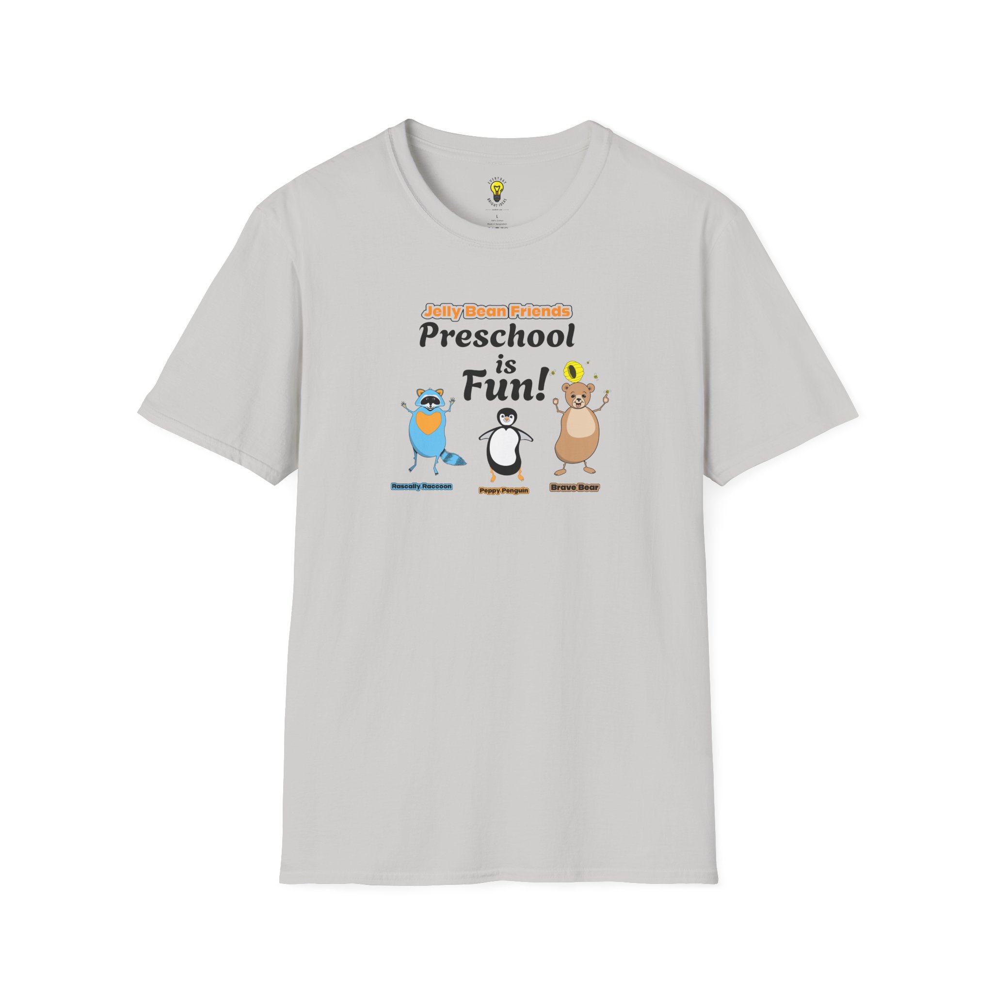 Preschool is Fun! Jelly Bean Friends - Rascally Raccoon, Peppy Penguin & Brave Bear - Unisex Softstyle T-Shirt - Image 19
