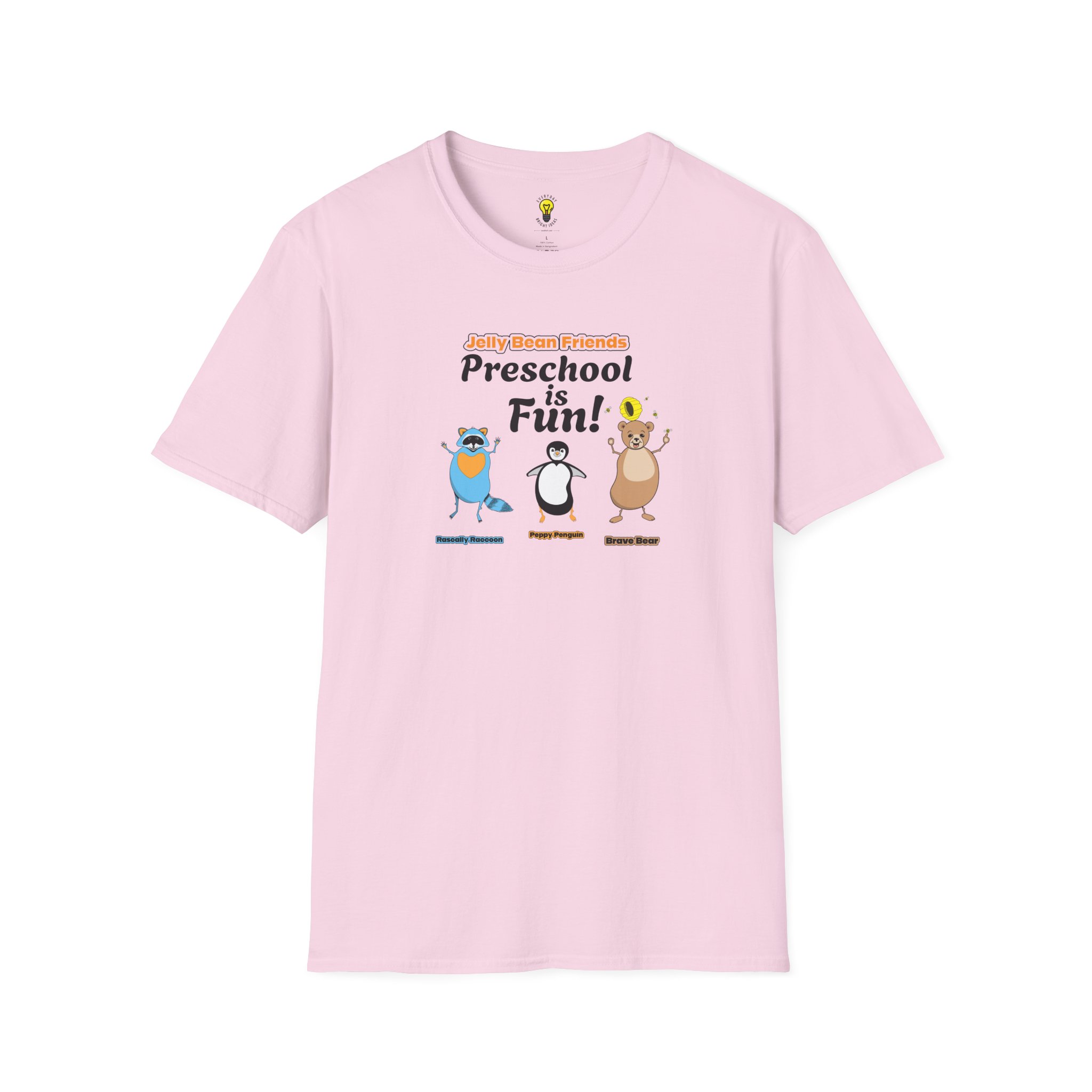 Preschool is Fun! Jelly Bean Friends - Rascally Raccoon, Peppy Penguin & Brave Bear - Unisex Softstyle T-Shirt - Image 73