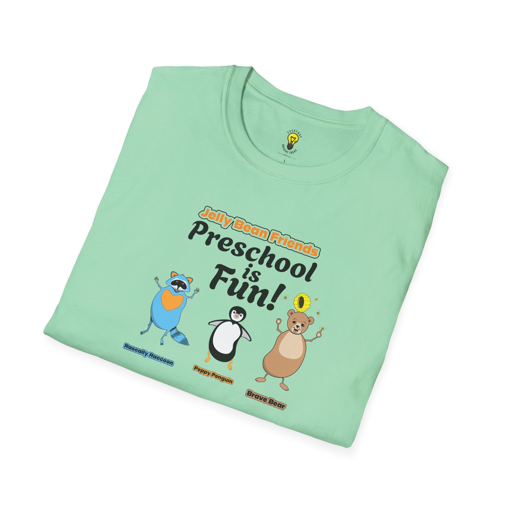 Preschool is Fun! Jelly Bean Friends - Rascally Raccoon, Peppy Penguin & Brave Bear - Unisex Softstyle T-Shirt - Image 49