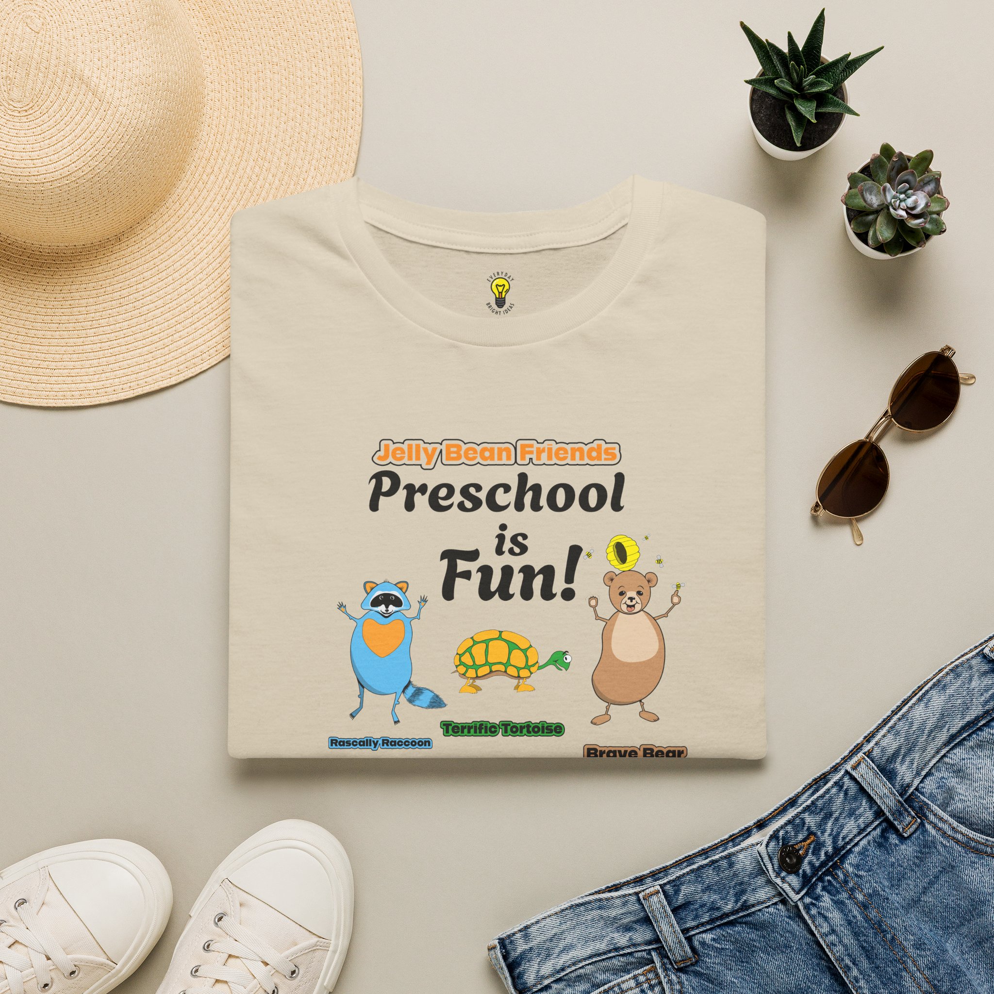 Preschool is Fun! Jelly Bean Friends - Rascally Raccoon, Terrific Tortoise & Brave Bear - Unisex Softstyle T-Shirt - Image 14