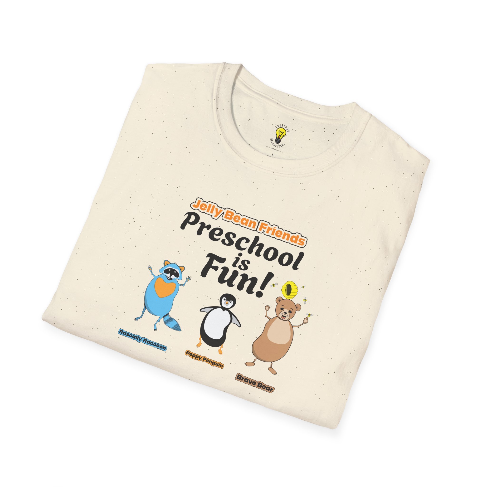 Preschool is Fun! Jelly Bean Friends - Rascally Raccoon, Peppy Penguin & Brave Bear - Unisex Softstyle T-Shirt - Image 31