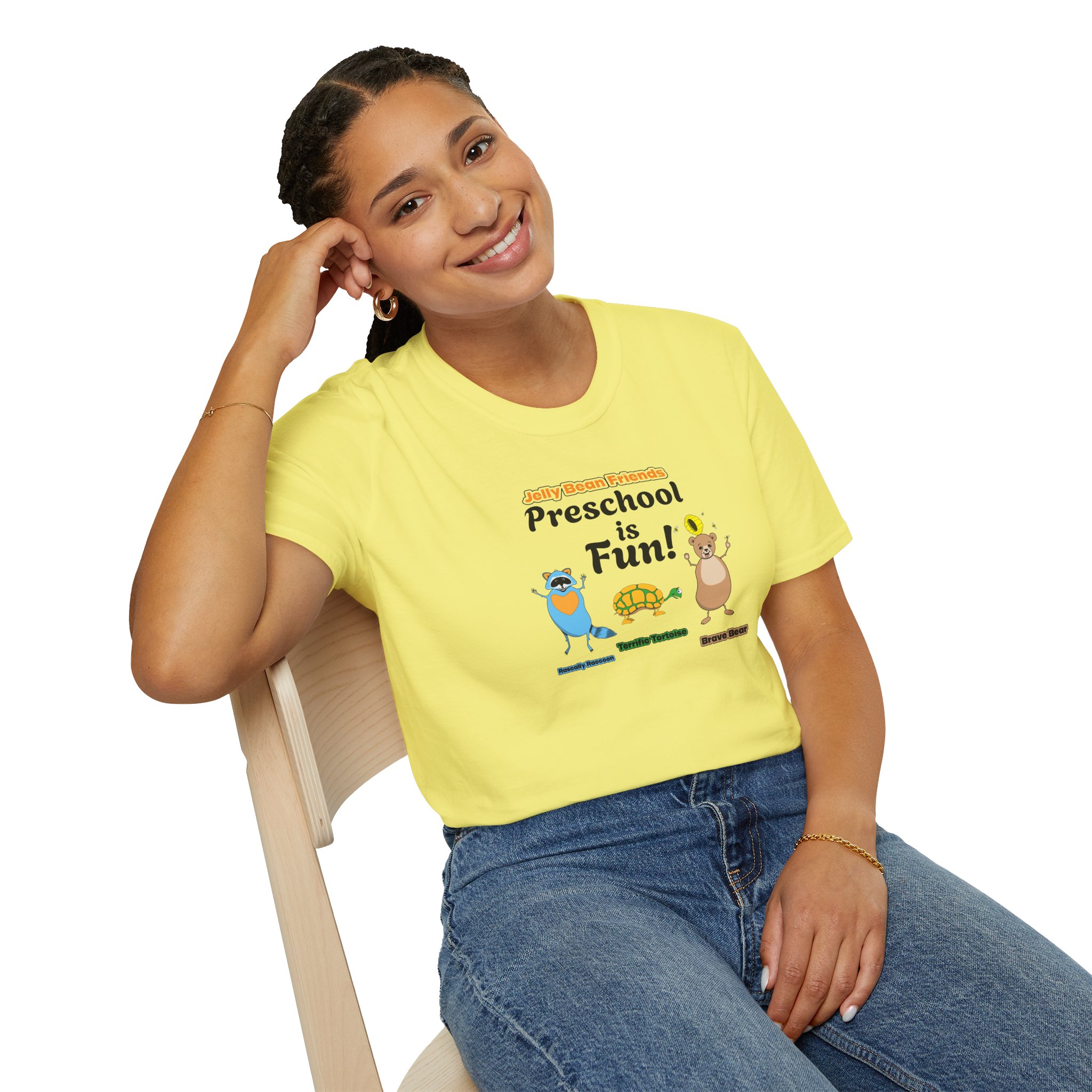Preschool is Fun! Jelly Bean Friends - Rascally Raccoon, Terrific Tortoise & Brave Bear - Unisex Softstyle T-Shirt - Image 44