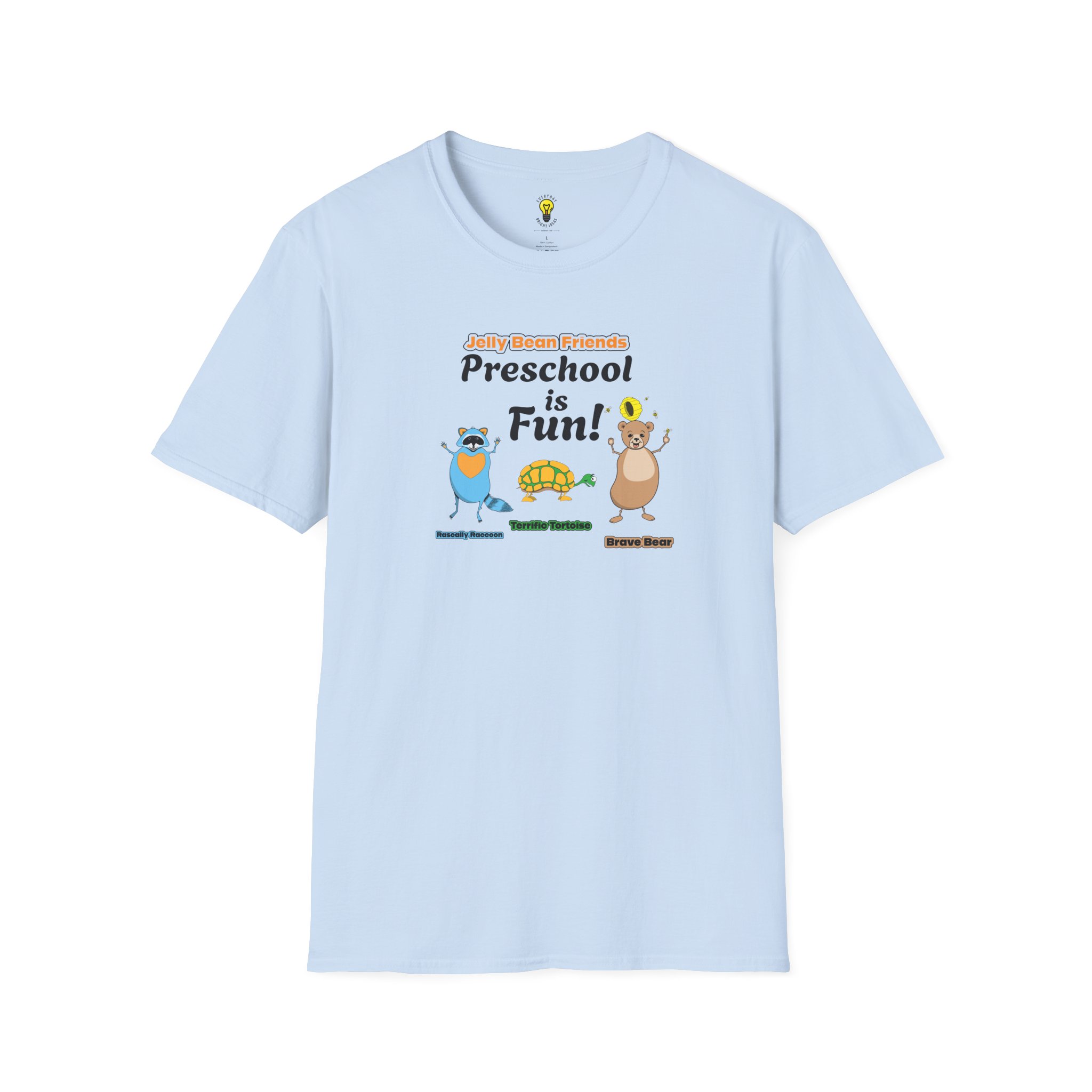 Preschool is Fun! Jelly Bean Friends - Rascally Raccoon, Terrific Tortoise & Brave Bear - Unisex Softstyle T-Shirt - Image 64