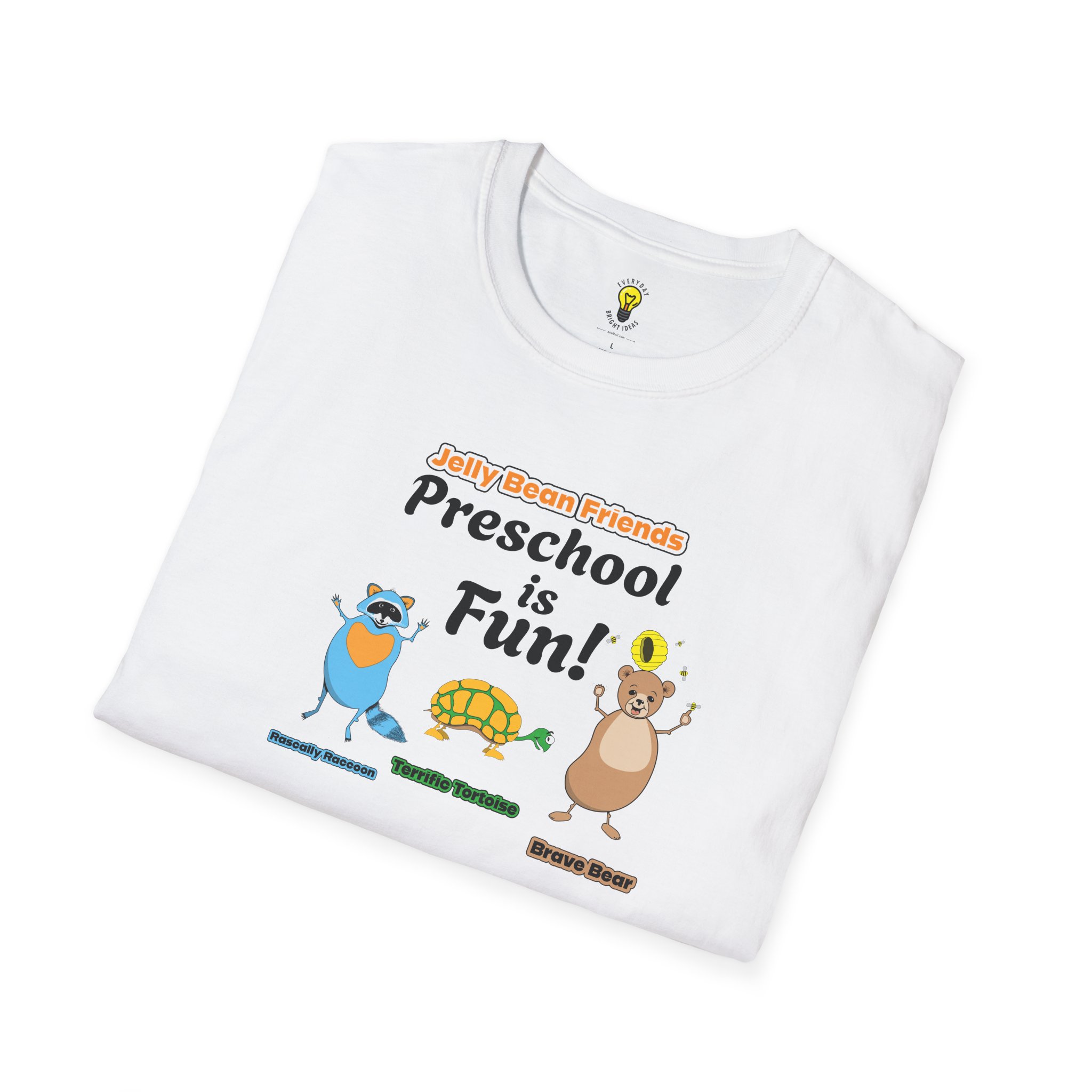 Preschool is Fun! Jelly Bean Friends - Rascally Raccoon, Terrific Tortoise & Brave Bear - Unisex Softstyle T-Shirt - Image 4