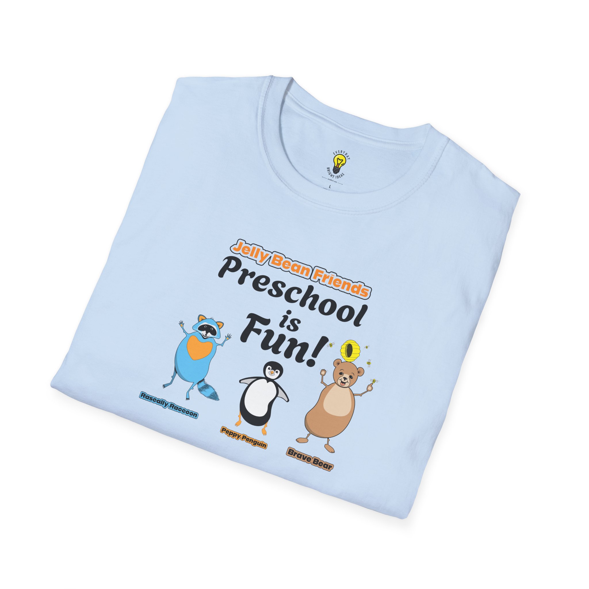 Preschool is Fun! Jelly Bean Friends - Rascally Raccoon, Peppy Penguin & Brave Bear - Unisex Softstyle T-Shirt - Image 67