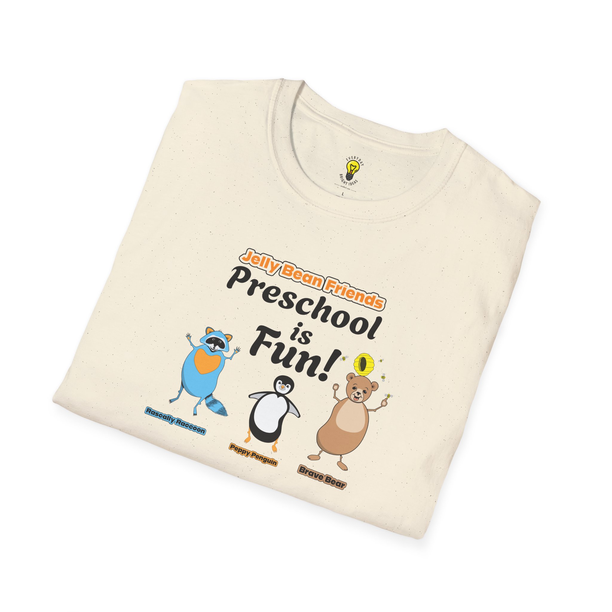 Preschool is Fun! Jelly Bean Friends - Rascally Raccoon, Peppy Penguin & Brave Bear - Unisex Softstyle T-Shirt - Image 31