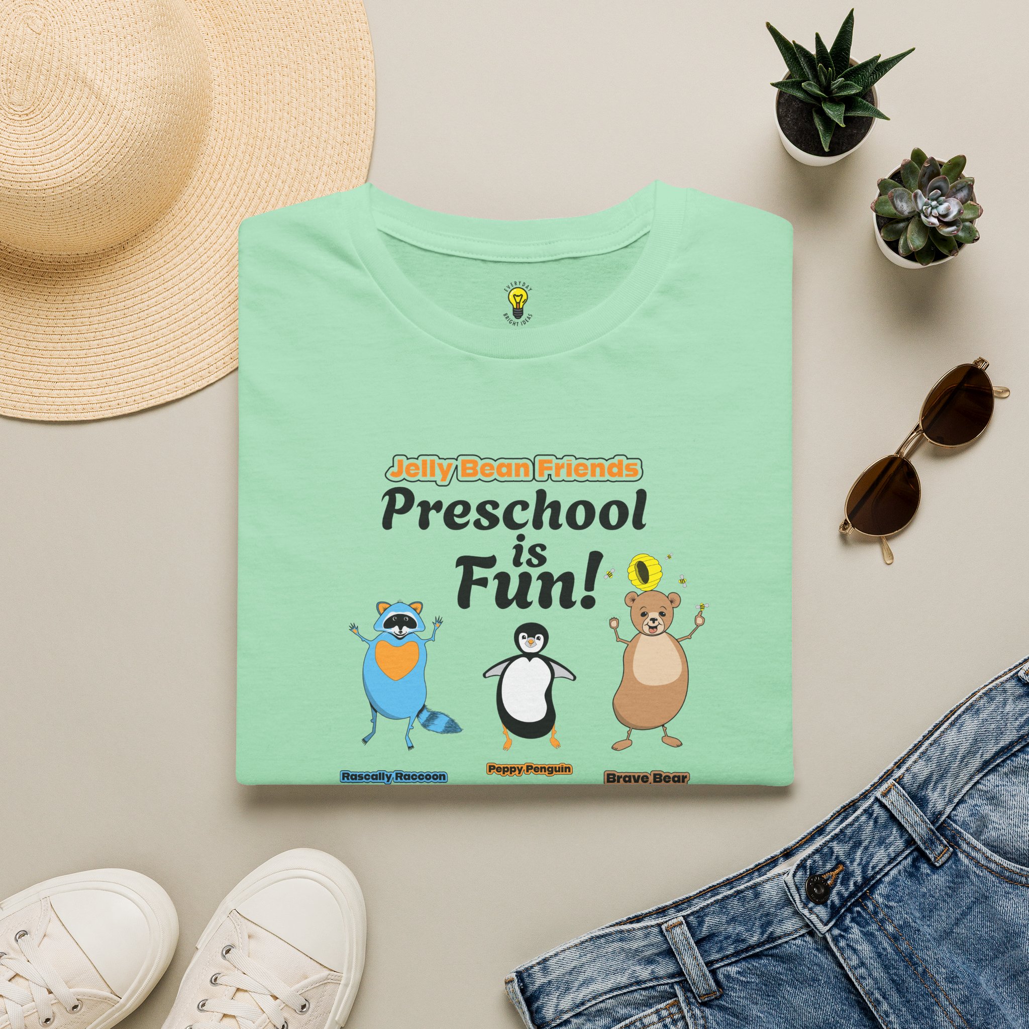 Preschool is Fun! Jelly Bean Friends - Rascally Raccoon, Peppy Penguin & Brave Bear - Unisex Softstyle T-Shirt - Image 50