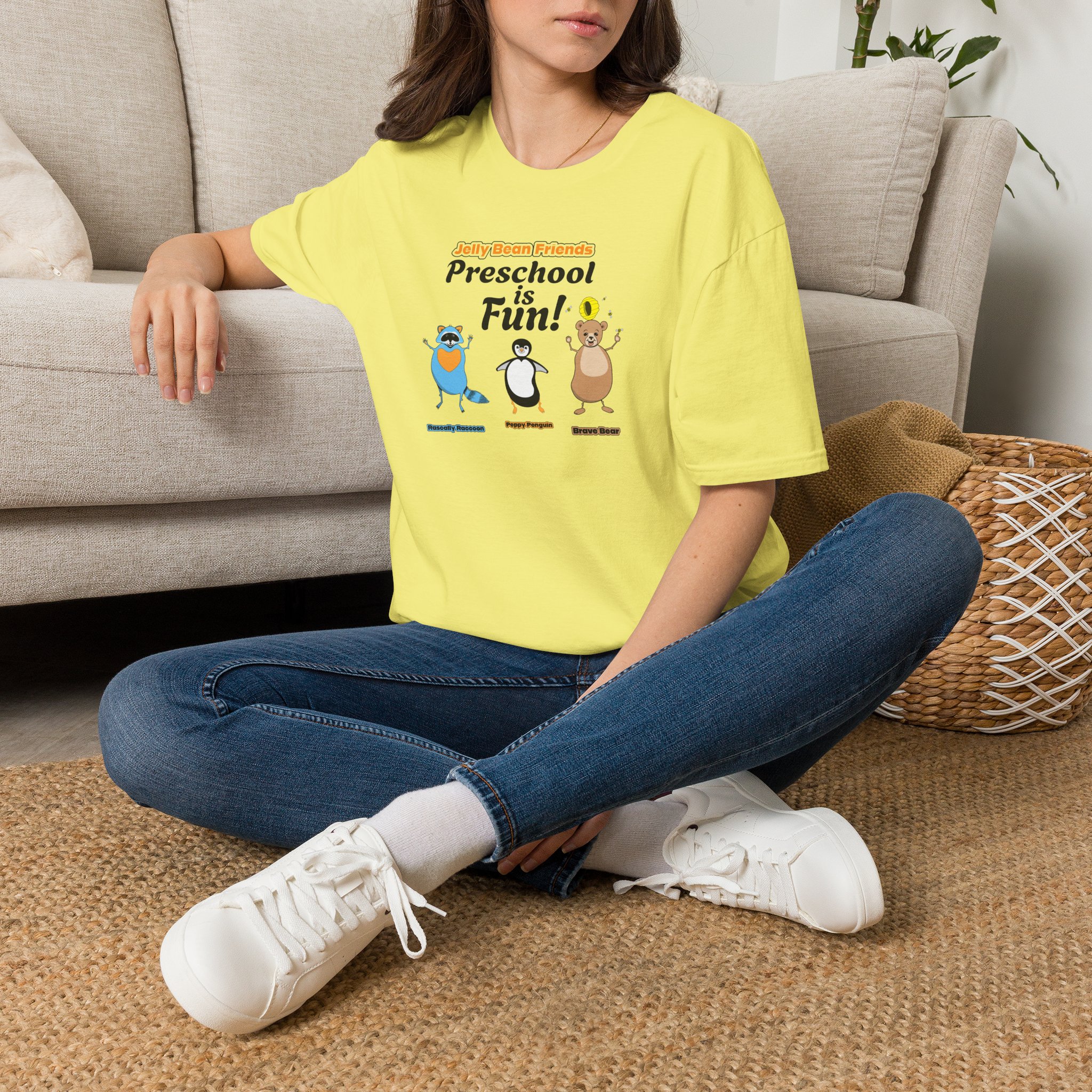 Preschool is Fun! Jelly Bean Friends - Rascally Raccoon, Peppy Penguin & Brave Bear - Unisex Softstyle T-Shirt - Image 42