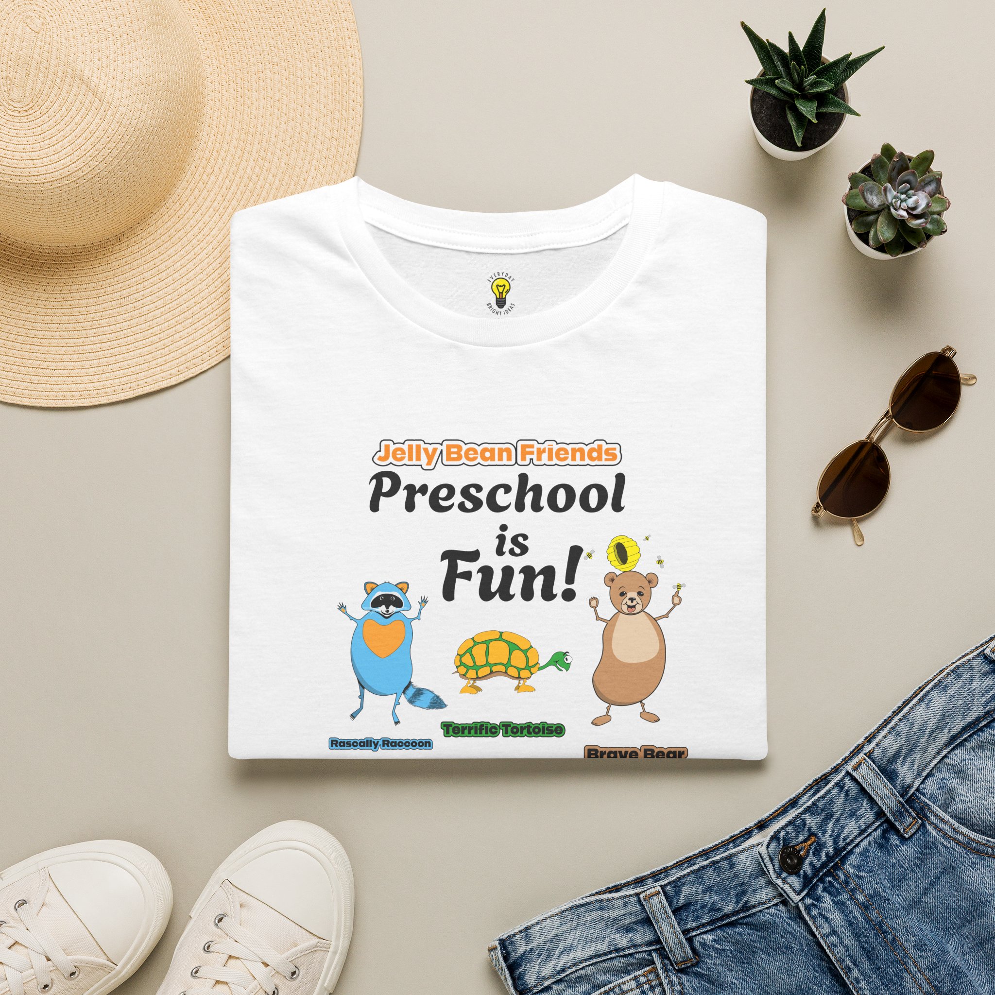 Preschool is Fun! Jelly Bean Friends - Rascally Raccoon, Terrific Tortoise & Brave Bear - Unisex Softstyle T-Shirt - Image 5