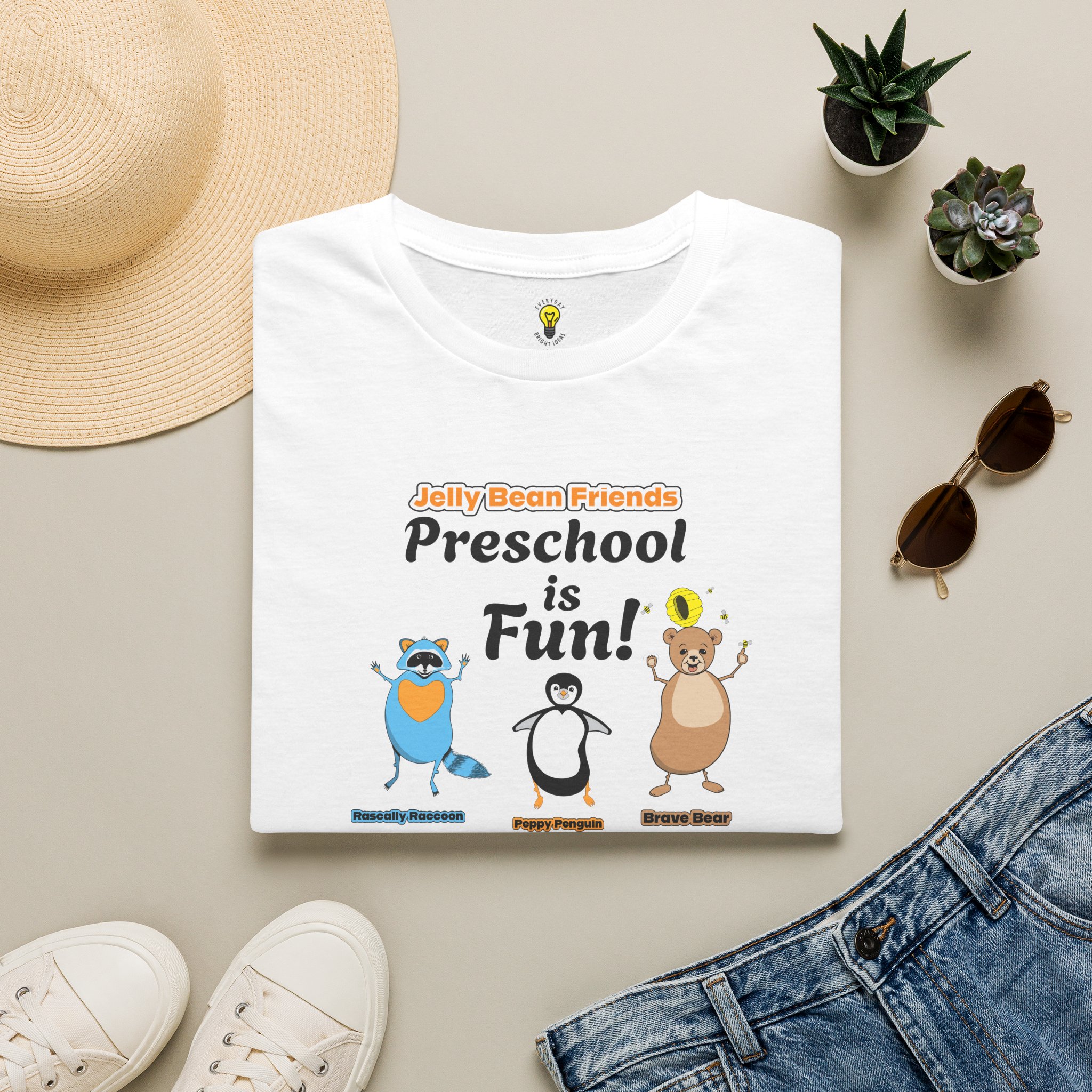 Preschool is Fun! Jelly Bean Friends - Rascally Raccoon, Peppy Penguin & Brave Bear - Unisex Softstyle T-Shirt - Image 5