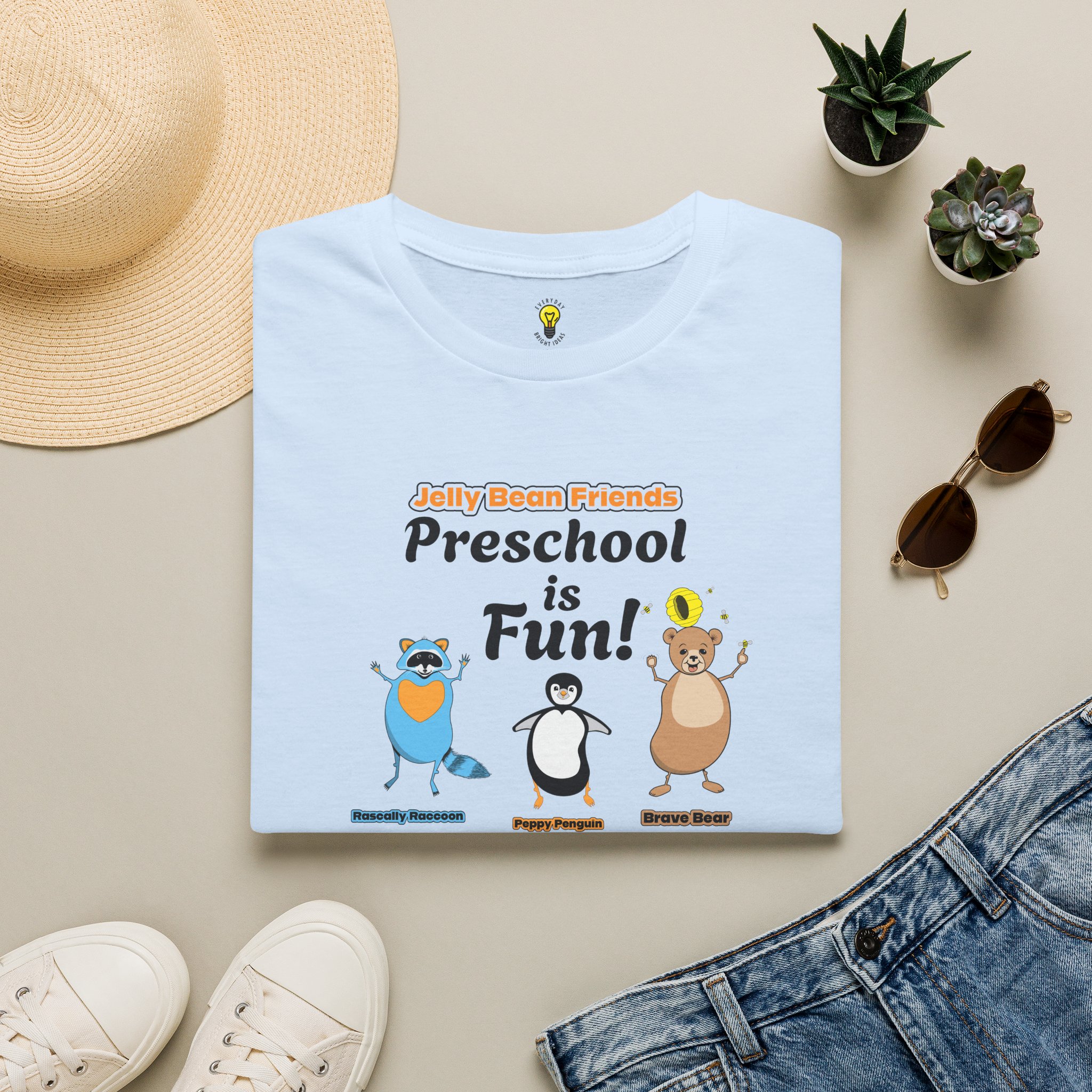Preschool is Fun! Jelly Bean Friends - Rascally Raccoon, Peppy Penguin & Brave Bear - Unisex Softstyle T-Shirt - Image 68