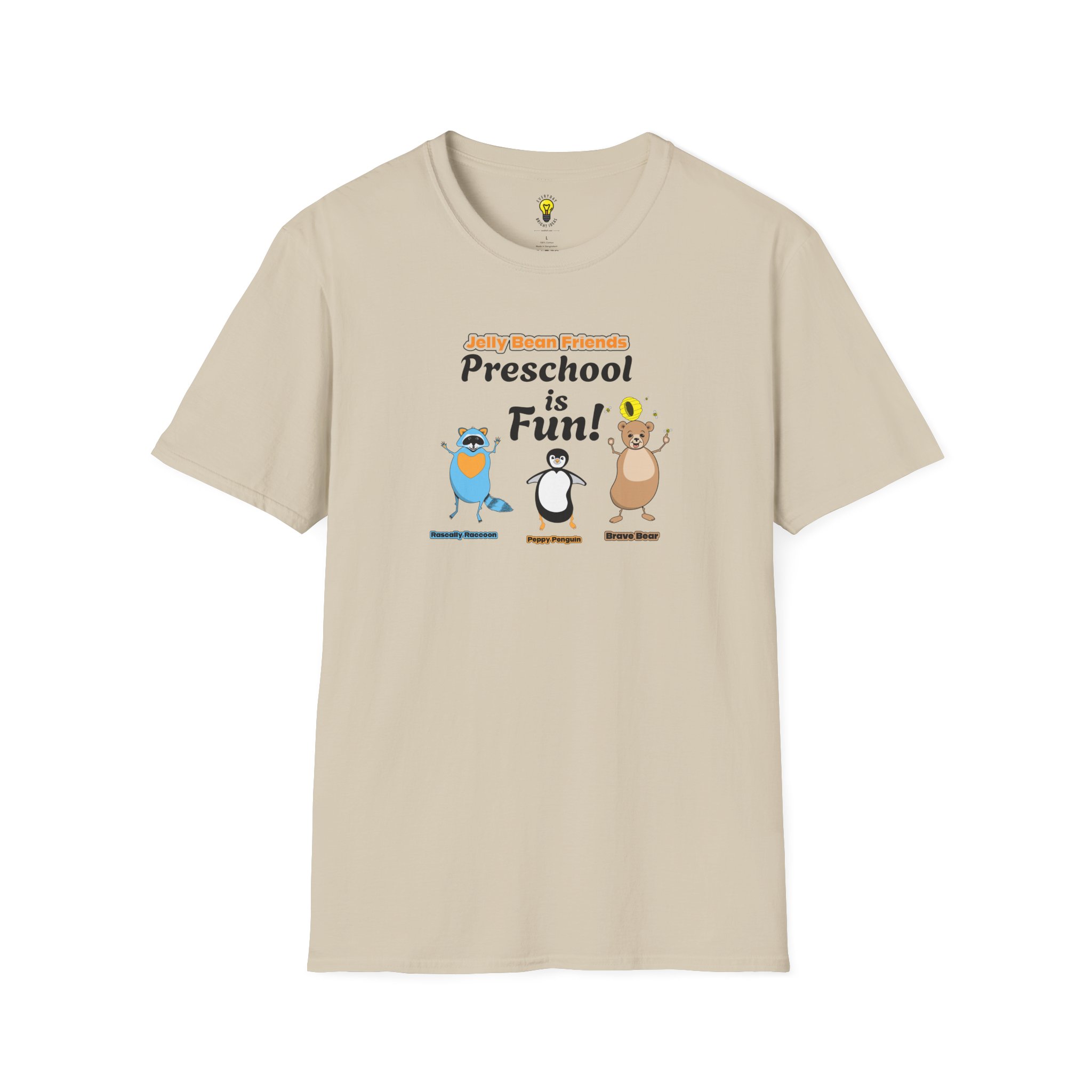 Preschool is Fun! Jelly Bean Friends - Rascally Raccoon, Peppy Penguin & Brave Bear - Unisex Softstyle T-Shirt - Image 10