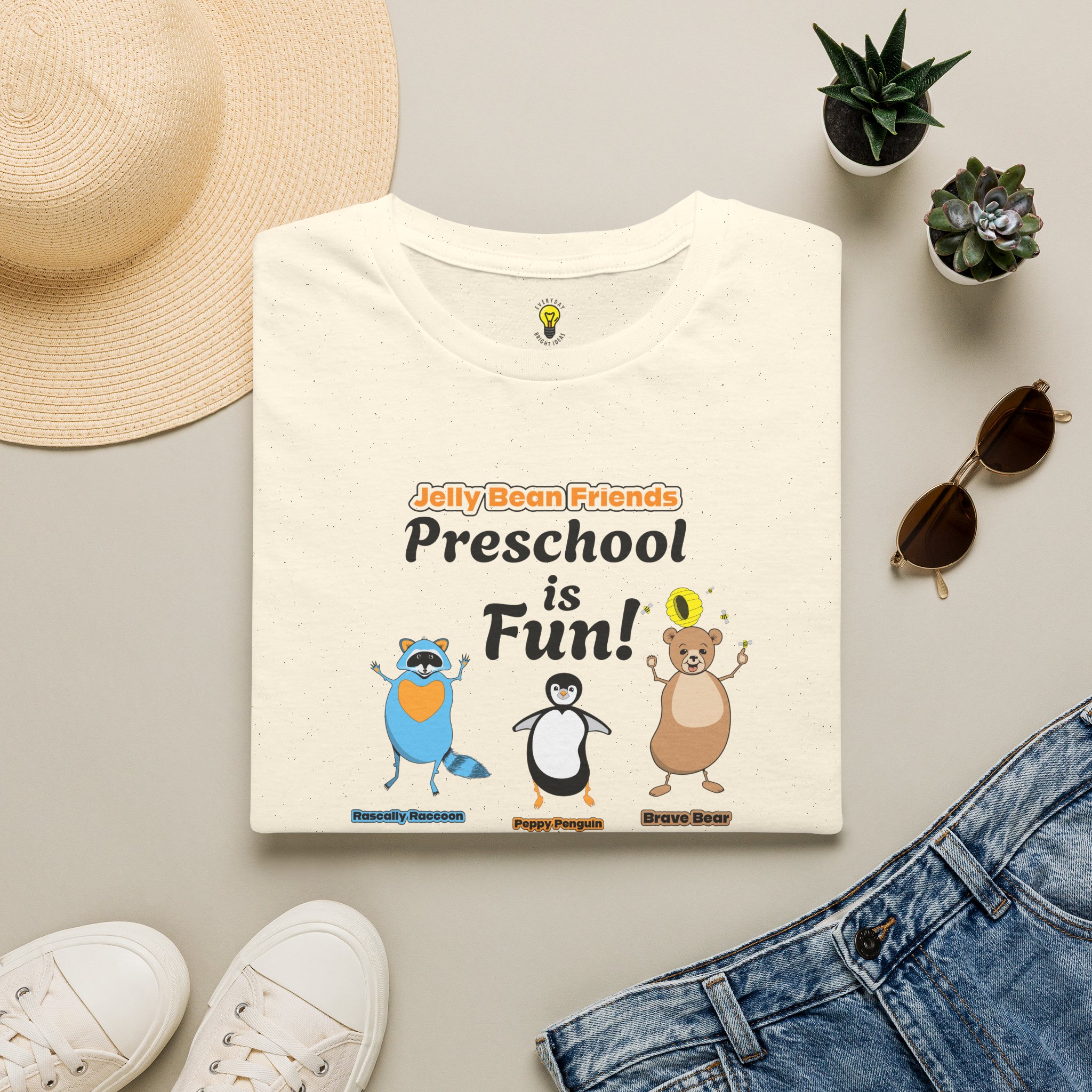Preschool is Fun! Jelly Bean Friends - Rascally Raccoon, Peppy Penguin & Brave Bear - Unisex Softstyle T-Shirt - Image 32