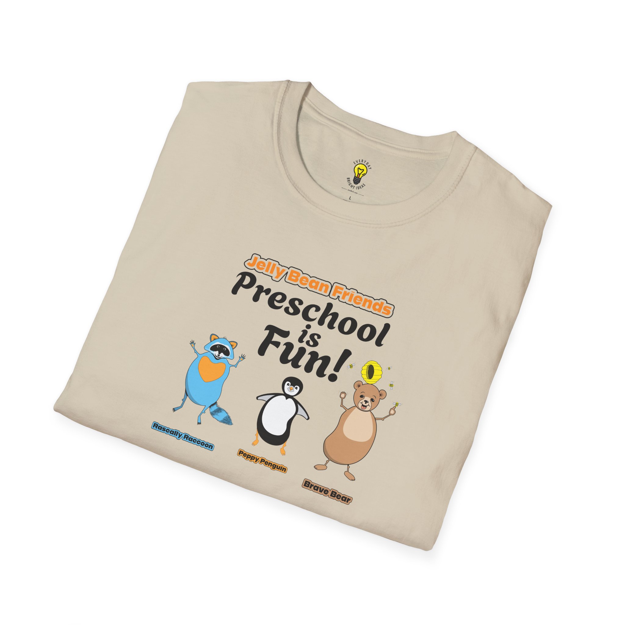 Preschool is Fun! Jelly Bean Friends - Rascally Raccoon, Peppy Penguin & Brave Bear - Unisex Softstyle T-Shirt - Image 13