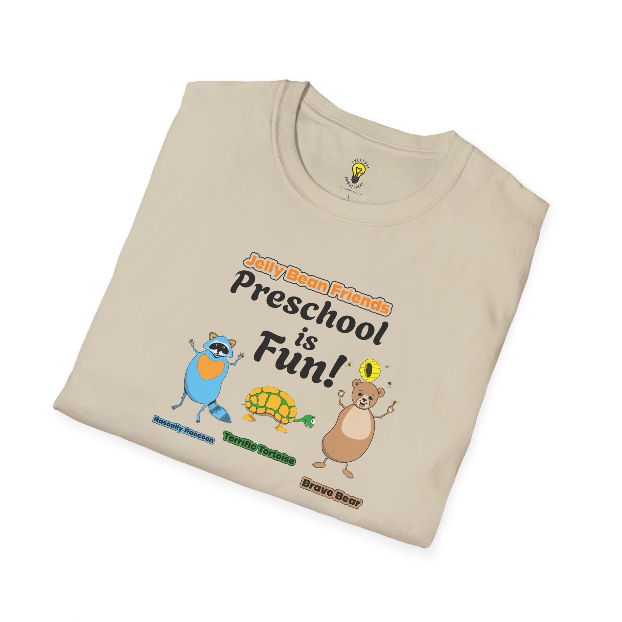 Preschool is Fun! Jelly Bean Friends - Rascally Raccoon, Terrific Tortoise & Brave Bear - Unisex Softstyle T-Shirt - Image 13
