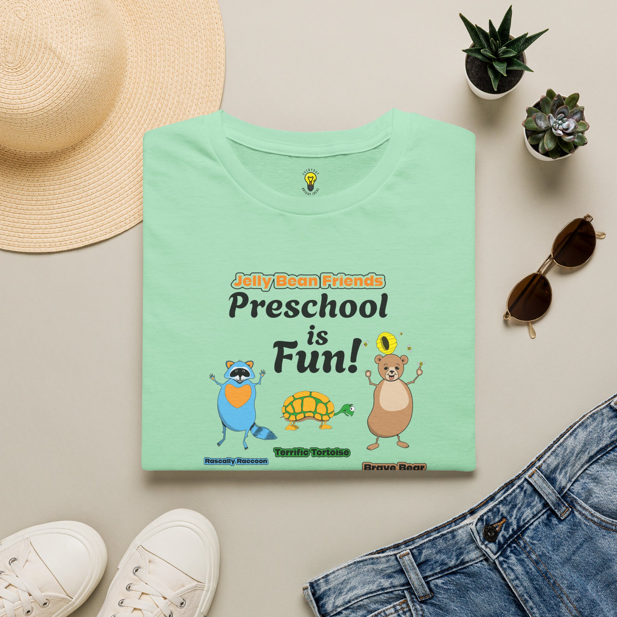 Preschool is Fun! Jelly Bean Friends - Rascally Raccoon, Terrific Tortoise & Brave Bear - Unisex Softstyle T-Shirt - Image 50