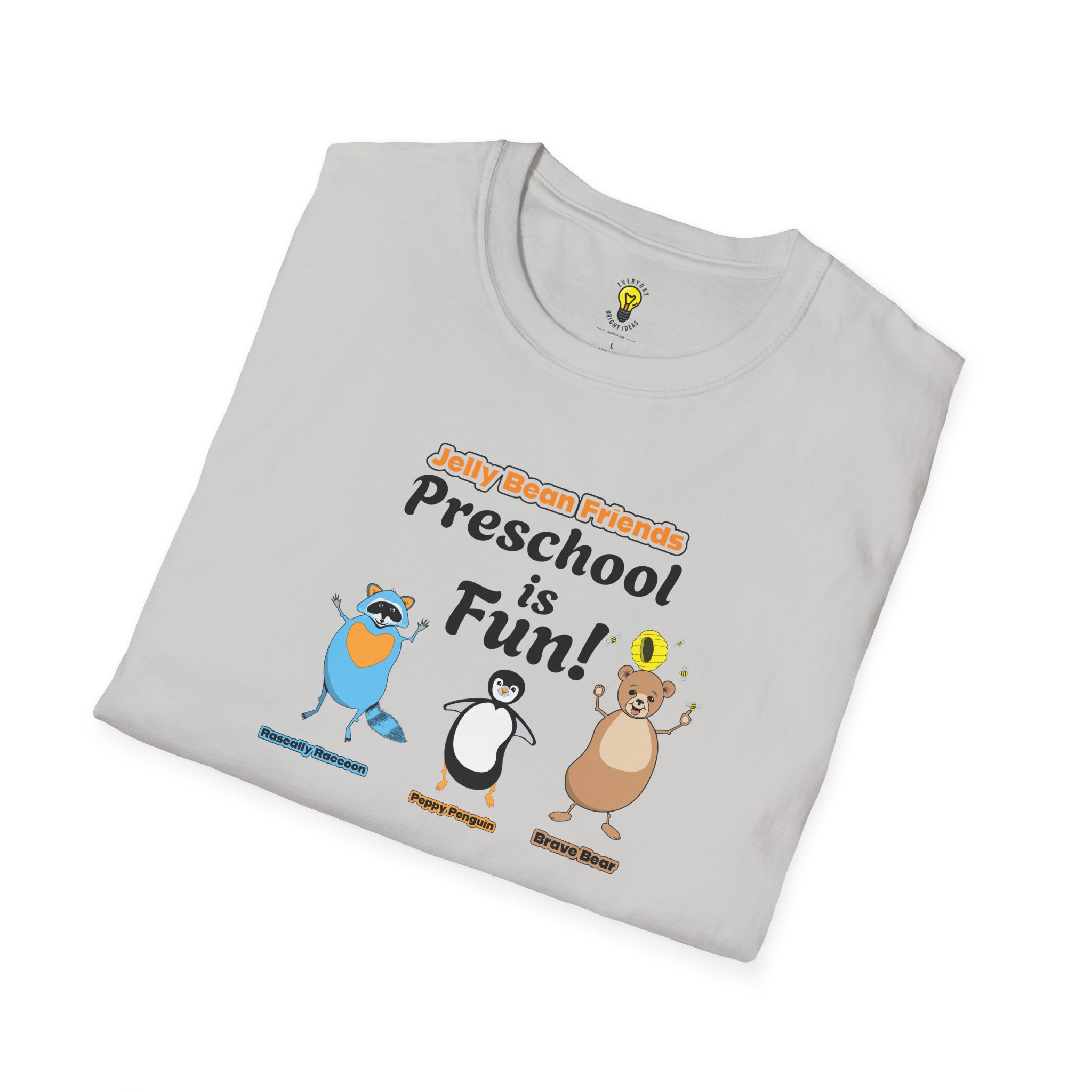 Preschool is Fun! Jelly Bean Friends - Rascally Raccoon, Peppy Penguin & Brave Bear - Unisex Softstyle T-Shirt - Image 22