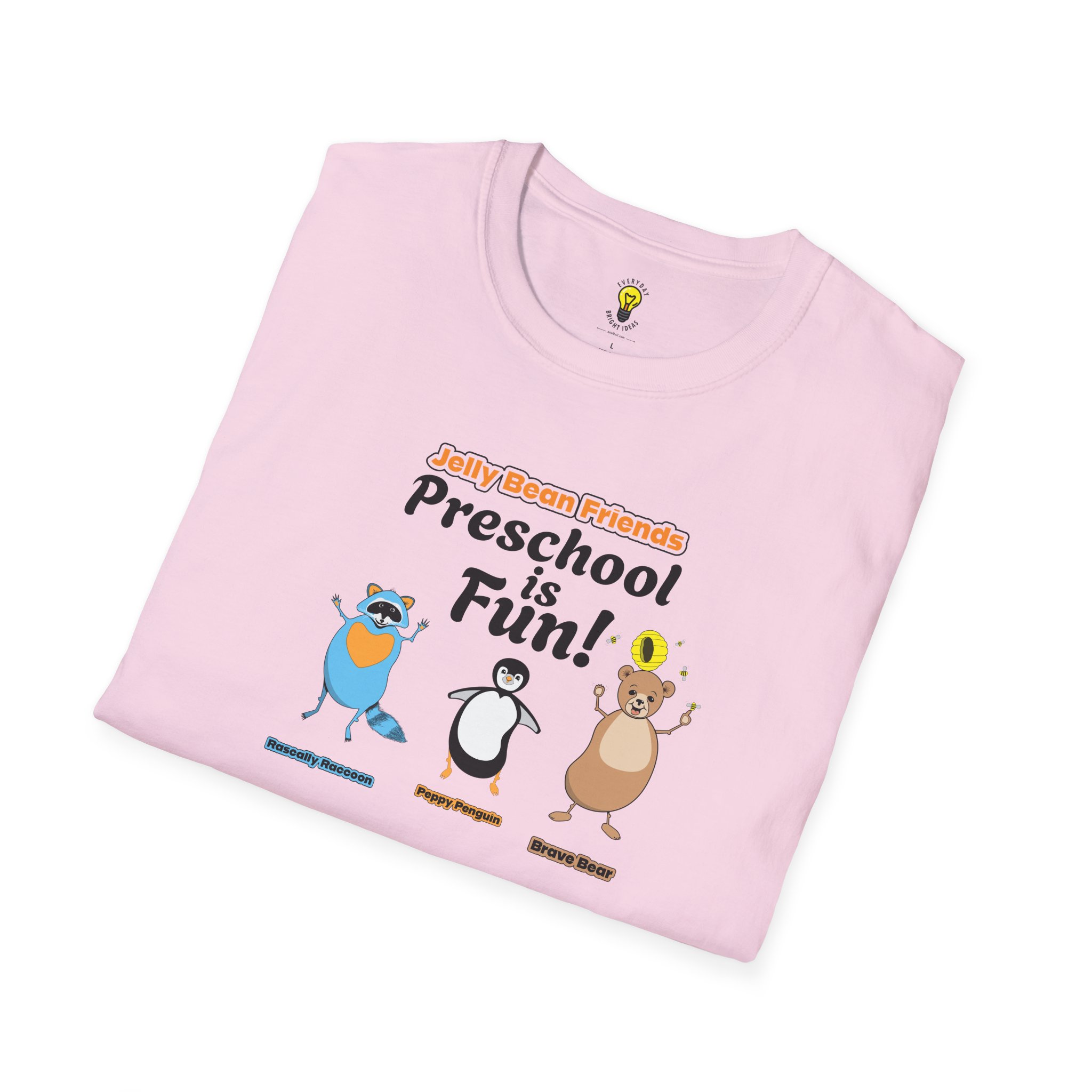 Preschool is Fun! Jelly Bean Friends - Rascally Raccoon, Peppy Penguin & Brave Bear - Unisex Softstyle T-Shirt - Image 76