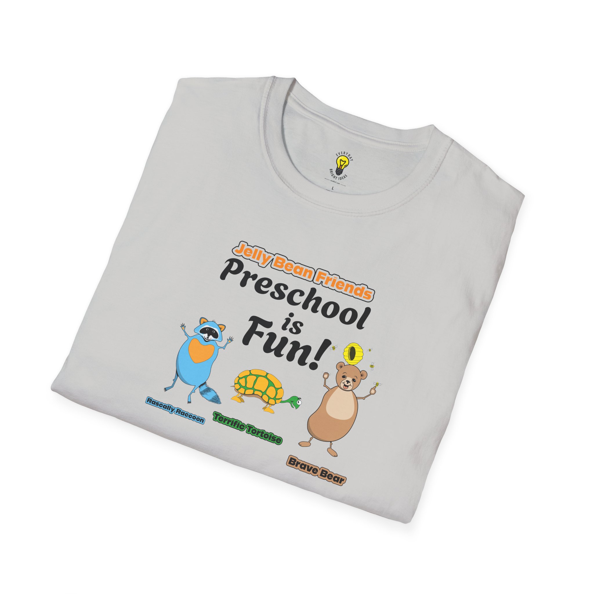 Preschool is Fun! Jelly Bean Friends - Rascally Raccoon, Terrific Tortoise & Brave Bear - Unisex Softstyle T-Shirt - Image 22