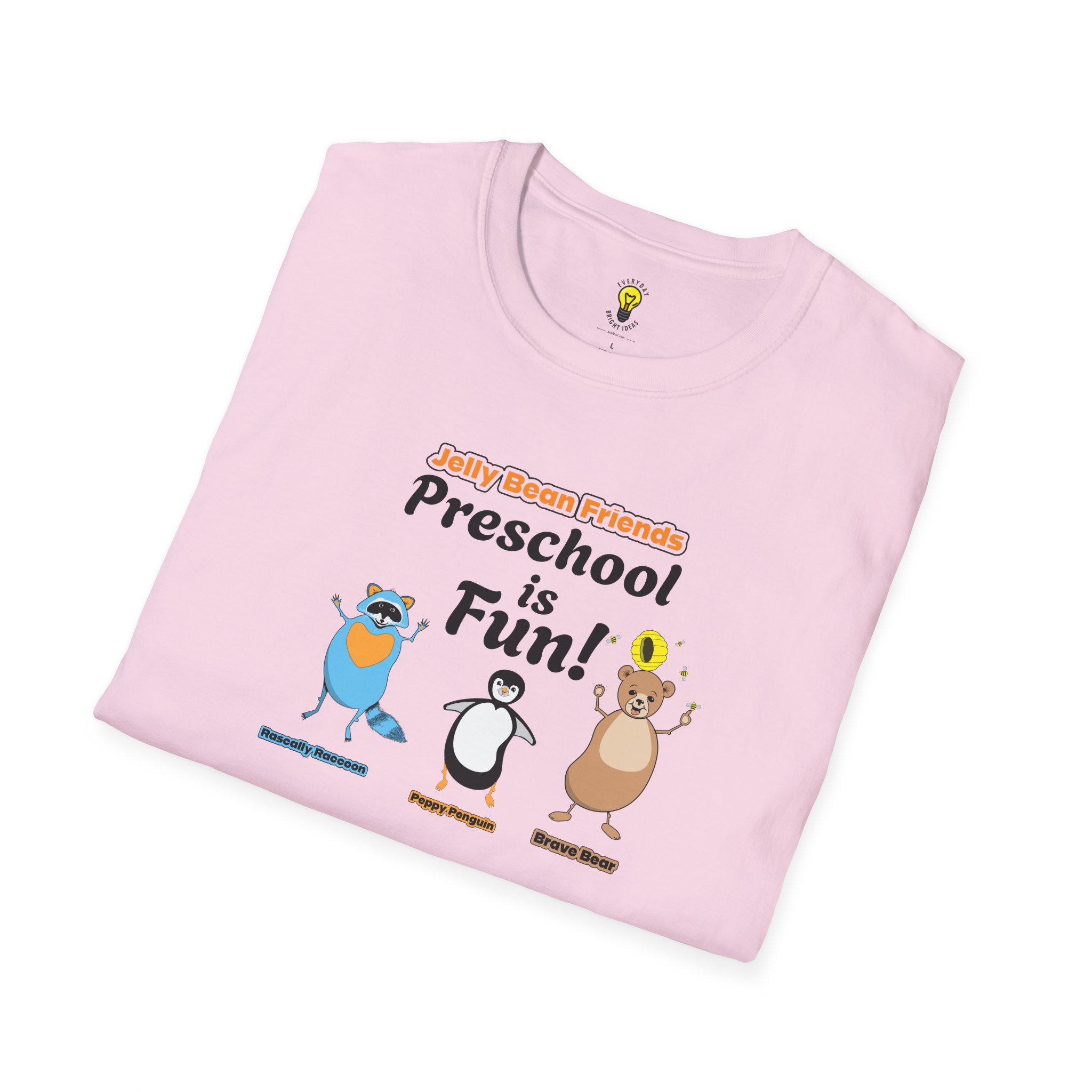Preschool is Fun! Jelly Bean Friends - Rascally Raccoon, Peppy Penguin & Brave Bear - Unisex Softstyle T-Shirt - Image 76