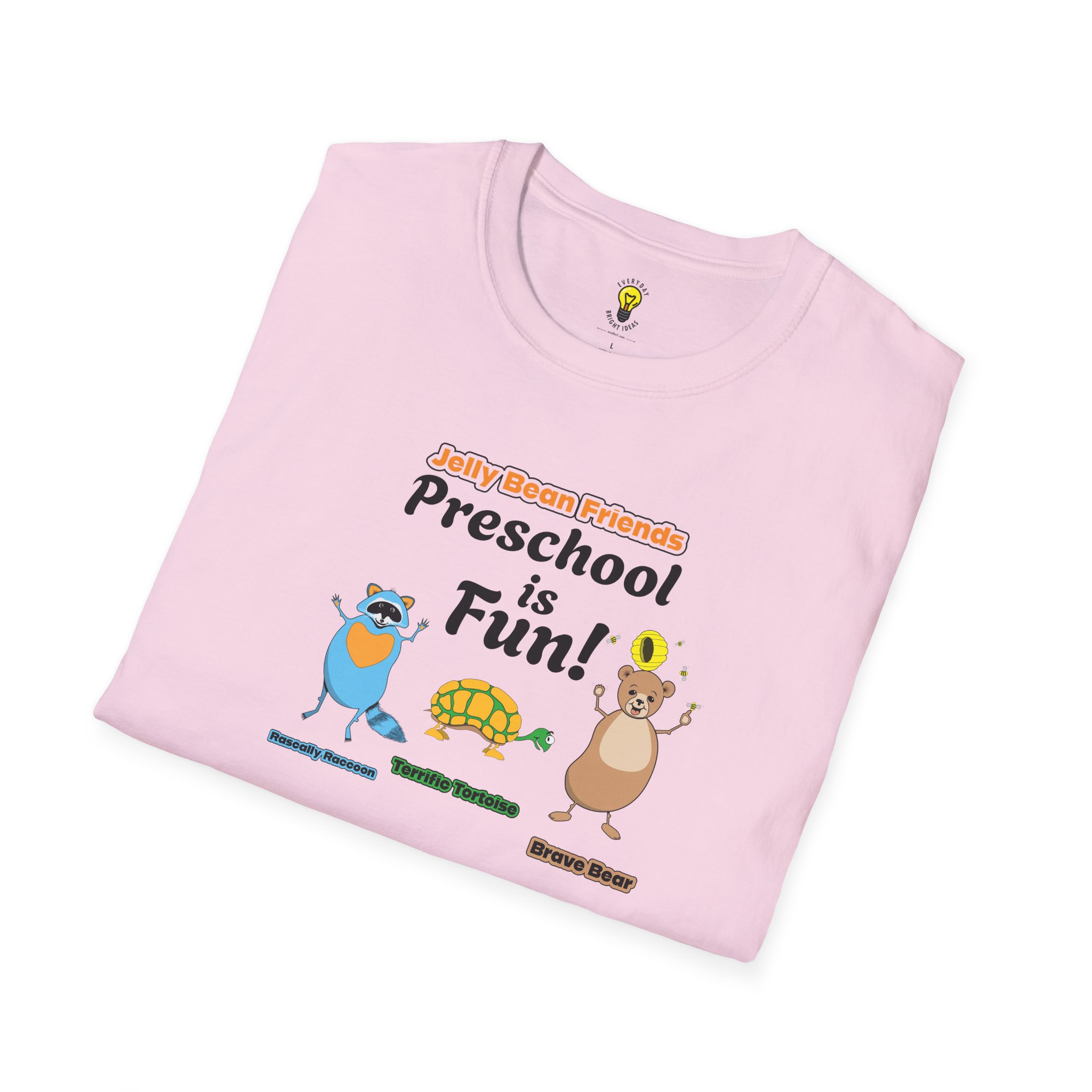 Preschool is Fun! Jelly Bean Friends - Rascally Raccoon, Terrific Tortoise & Brave Bear - Unisex Softstyle T-Shirt - Image 76