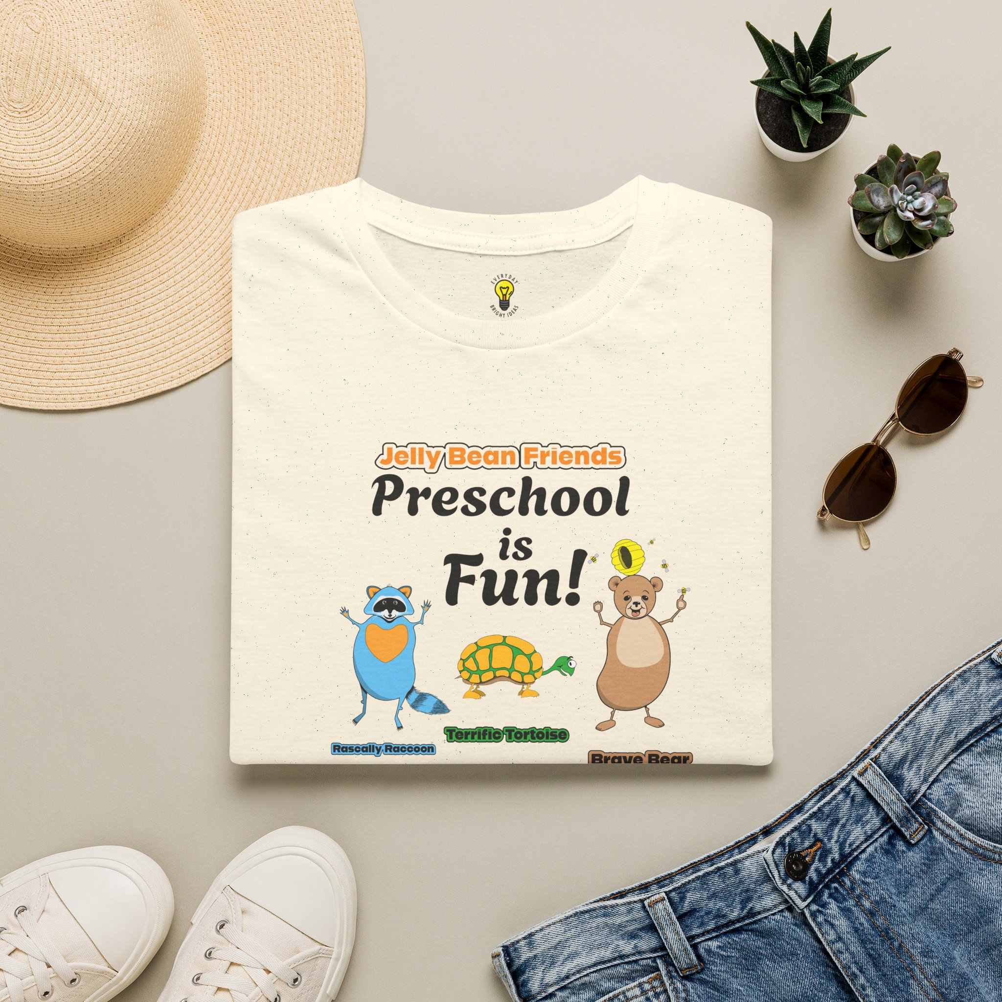 Preschool is Fun! Jelly Bean Friends - Rascally Raccoon, Terrific Tortoise & Brave Bear - Unisex Softstyle T-Shirt - Image 32