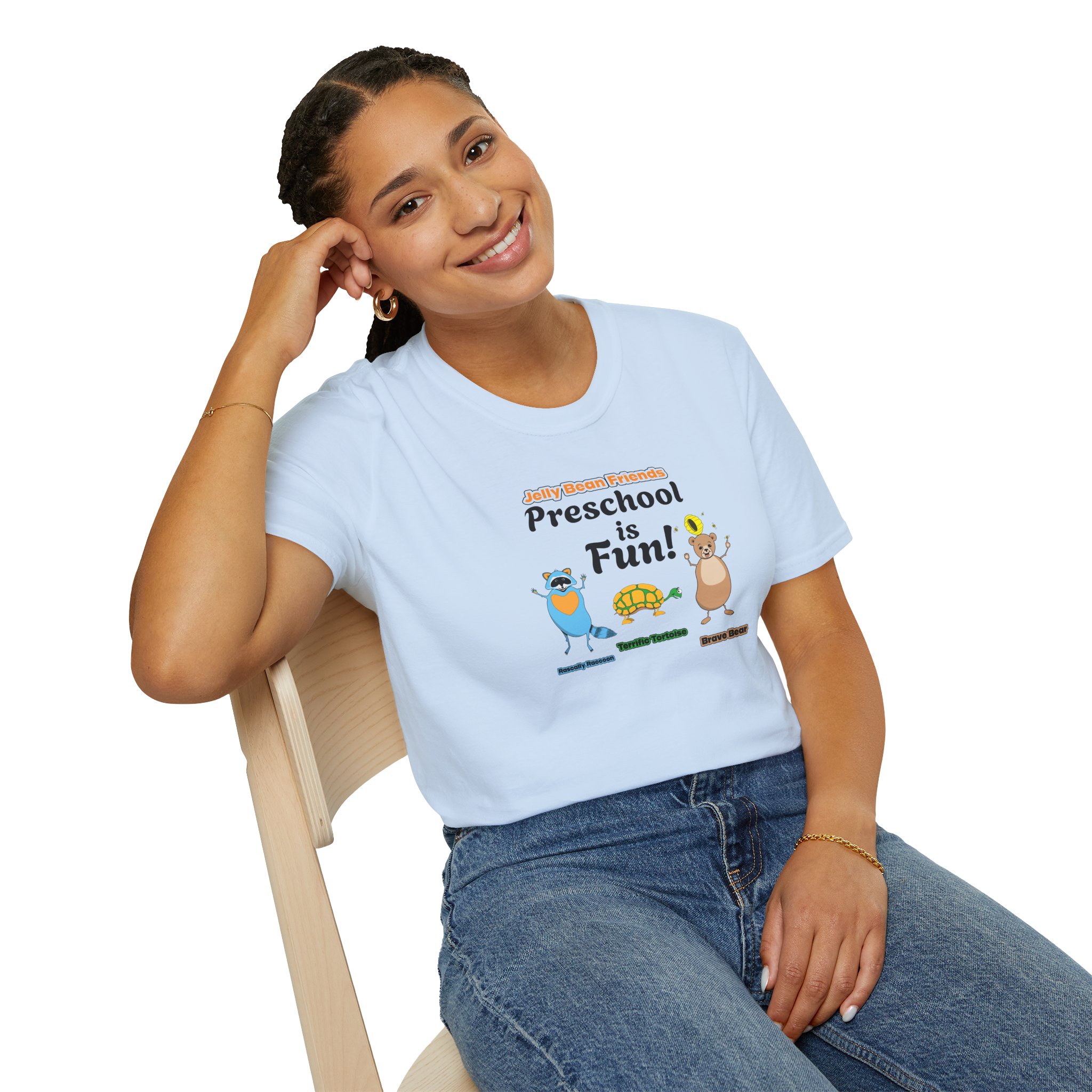 Preschool is Fun! Jelly Bean Friends - Rascally Raccoon, Terrific Tortoise & Brave Bear - Unisex Softstyle T-Shirt - Image 71